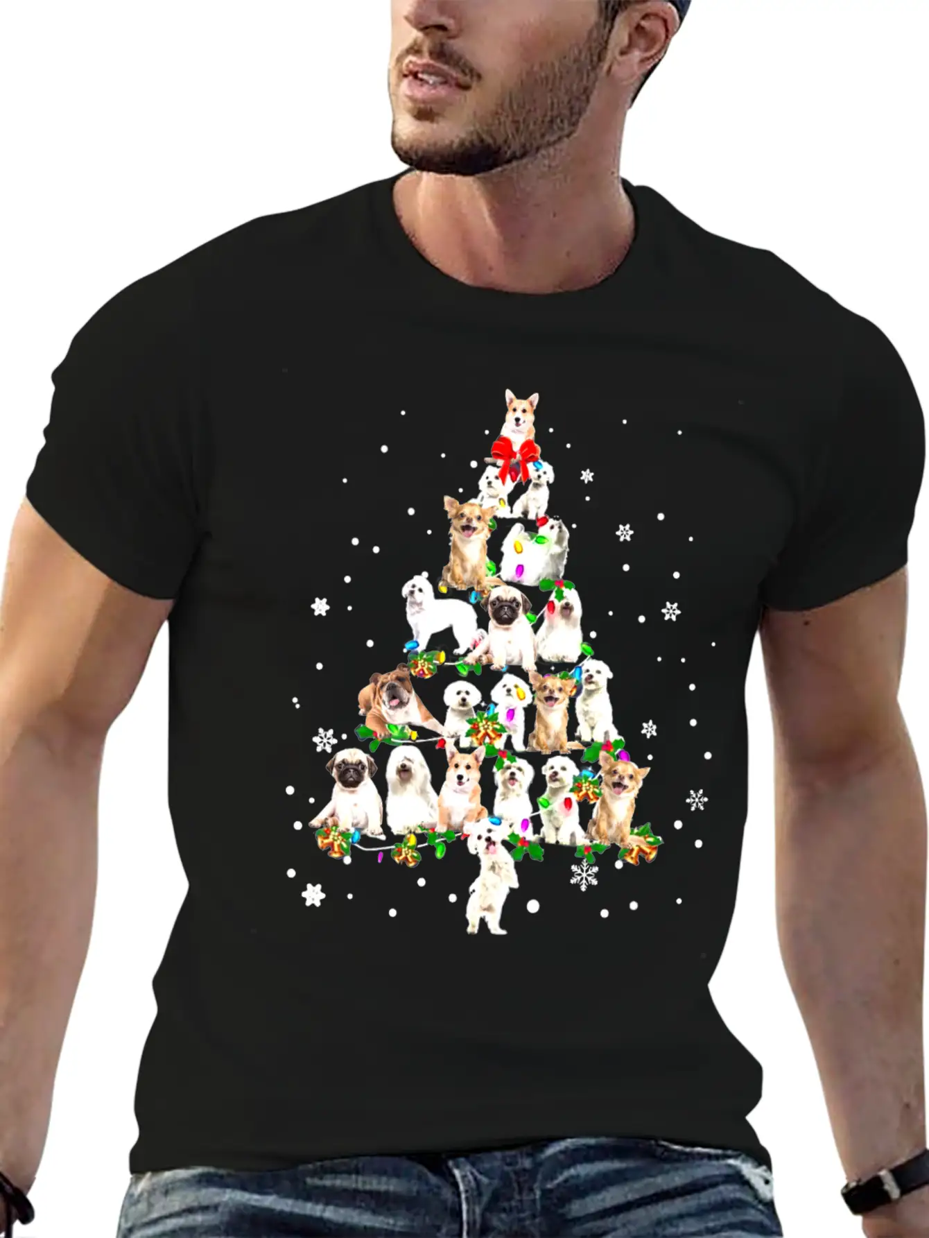 Funny Dog Xmas Tree Unisex Short Sleeve Soft Cotton T-Shirt – Casual Everyday Wear