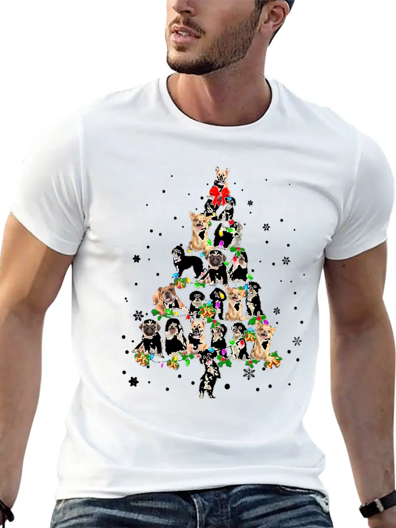 Funny Dog Xmas Tree Unisex Short Sleeve Soft Cotton T-Shirt – Casual Everyday Wear