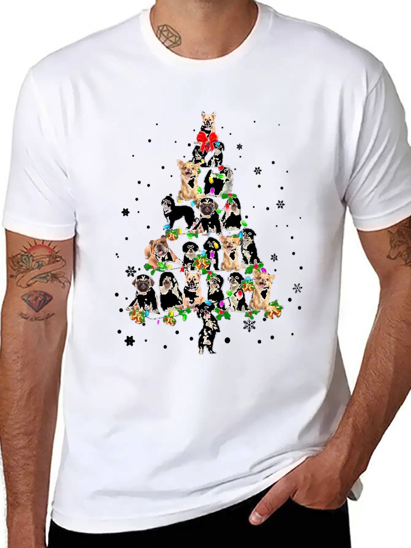 Funny Dog Xmas Tree Unisex Short Sleeve Soft Cotton T-Shirt – Casual Everyday Wear