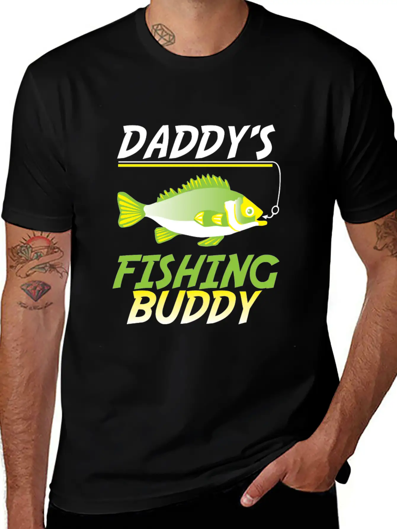 Funny Fishing Daddy's Fishing Buddy Fish Gift Basic Graphic T-Shirt – Daily Comfort In Soft Cotton