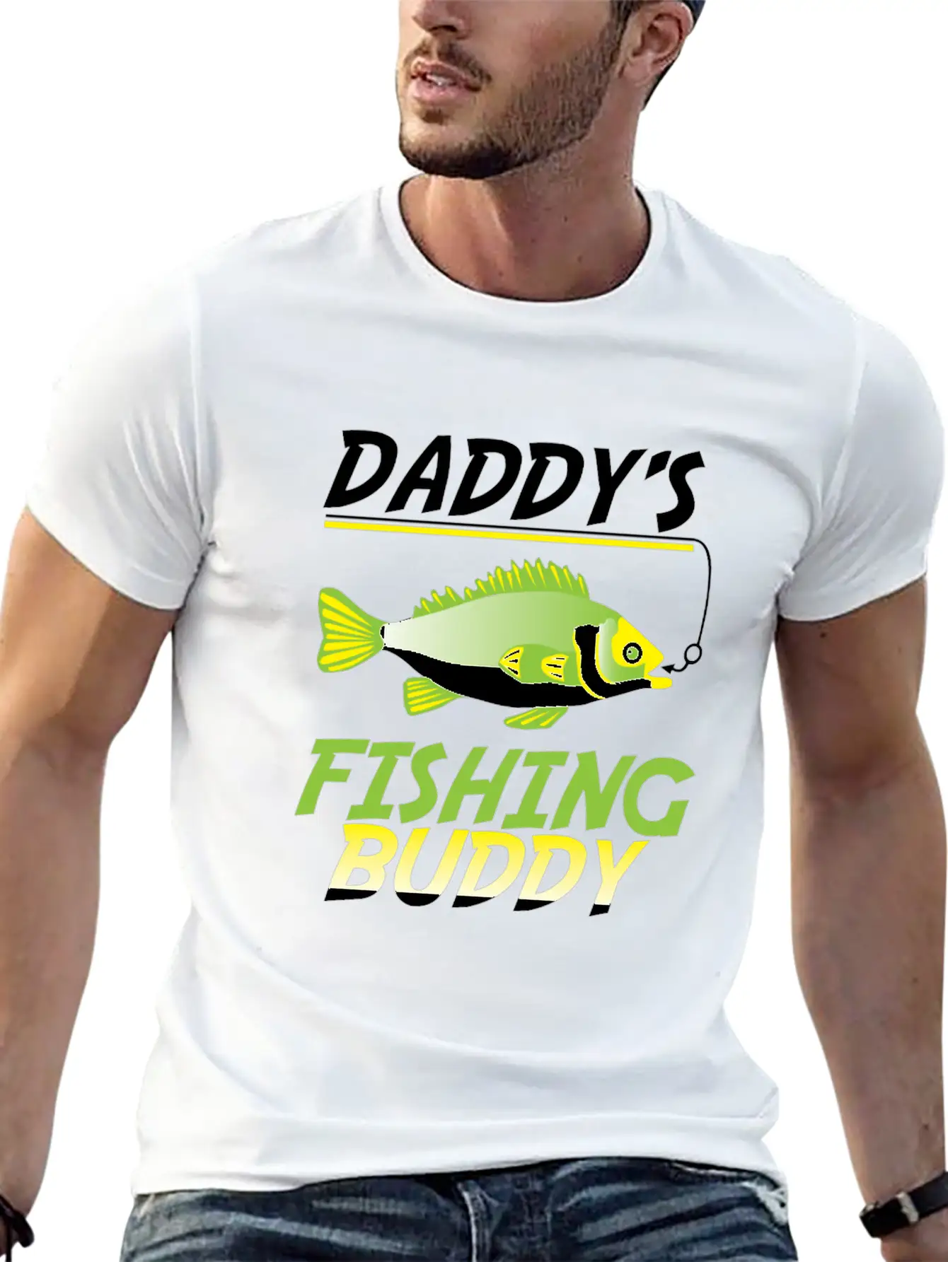 Funny Fishing Daddy's Fishing Buddy Fish Gift Basic Graphic T-Shirt – Daily Comfort In Soft Cotton