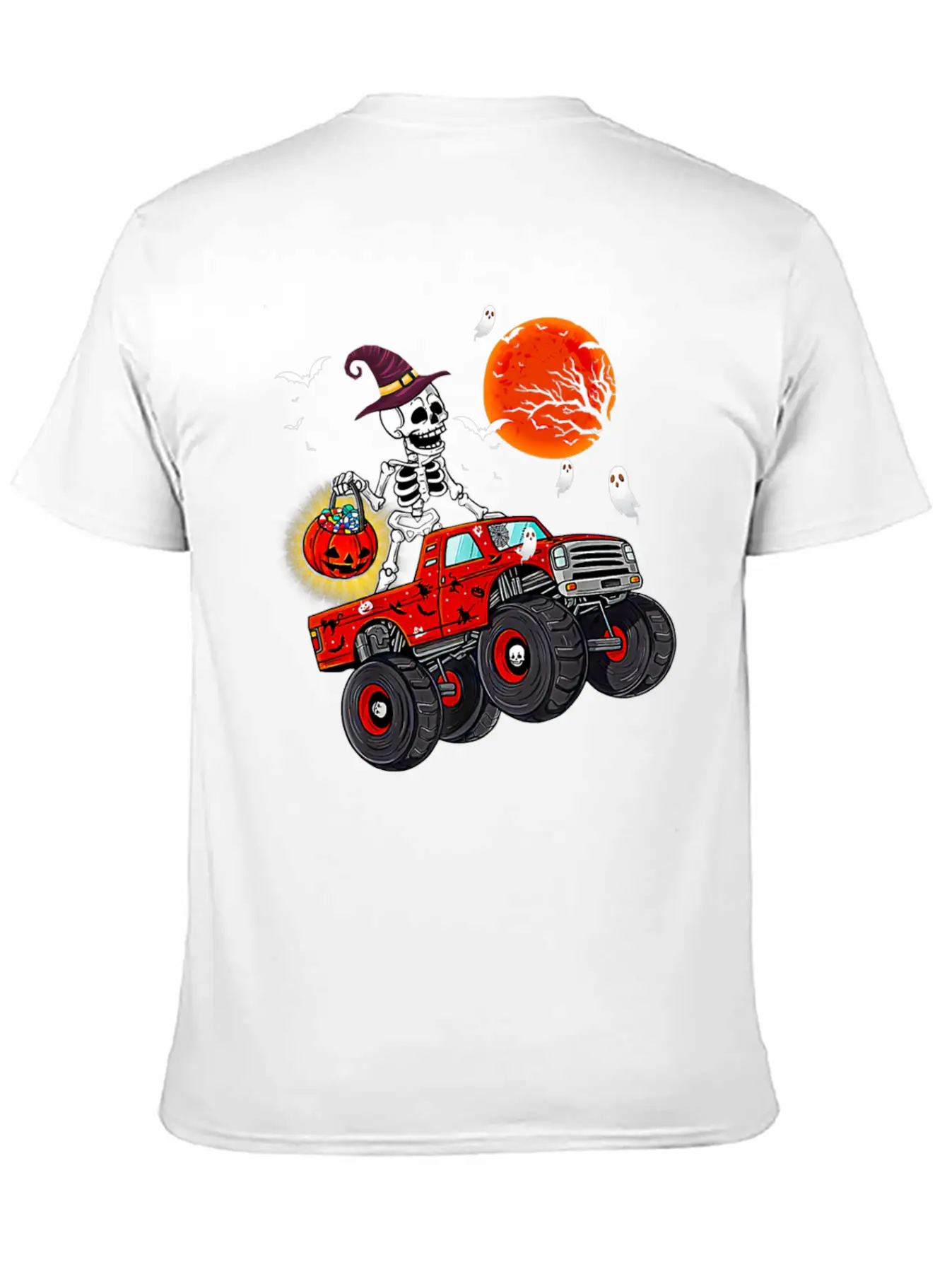 Funny Halloween Skeleton Monster Truck Unisex Short Sleeve Soft Cotton T-Shirt – Casual Everyday Wear