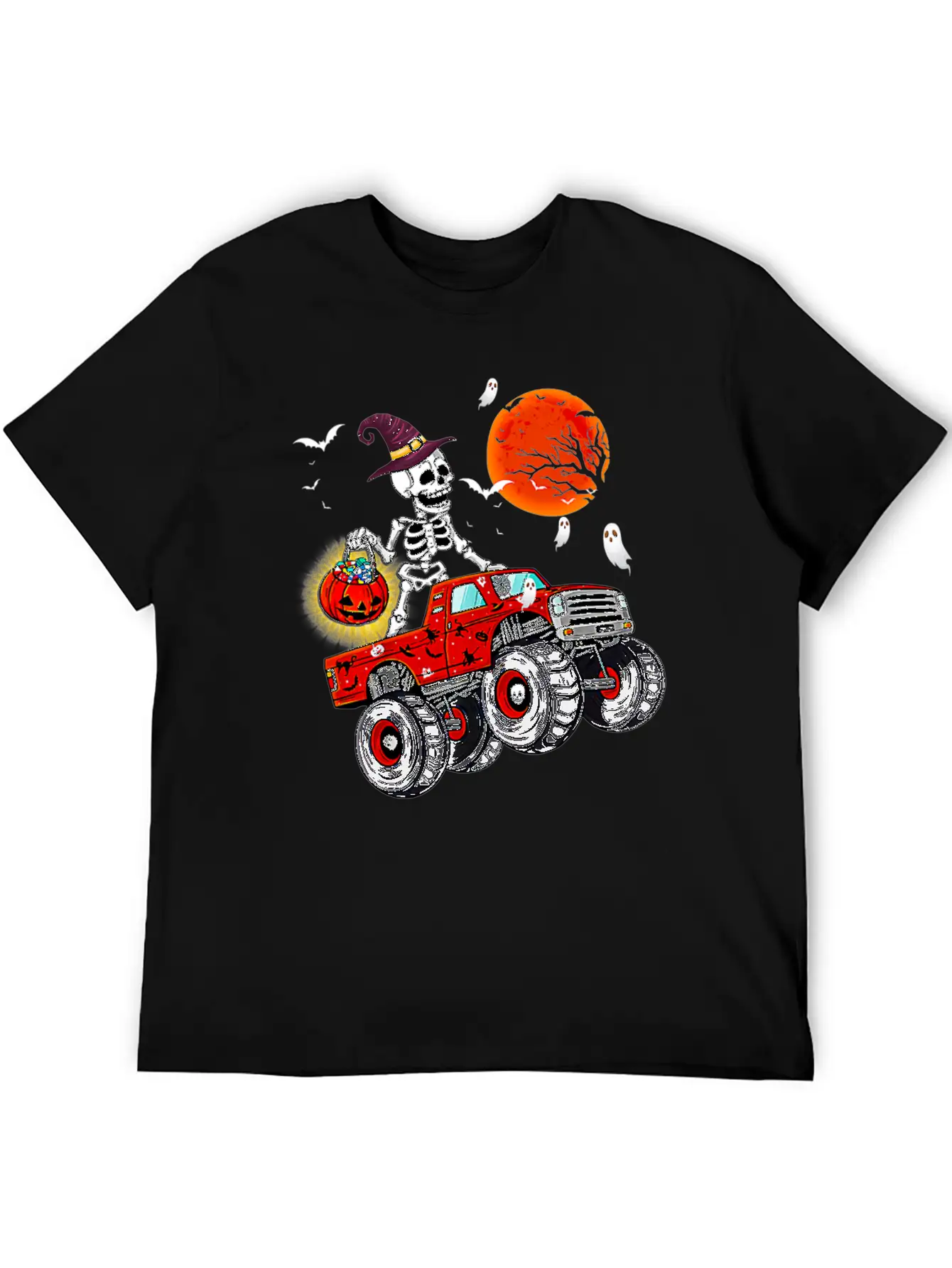 Funny Halloween Skeleton Monster Truck Unisex Short Sleeve Soft Cotton T-Shirt – Casual Everyday Wear