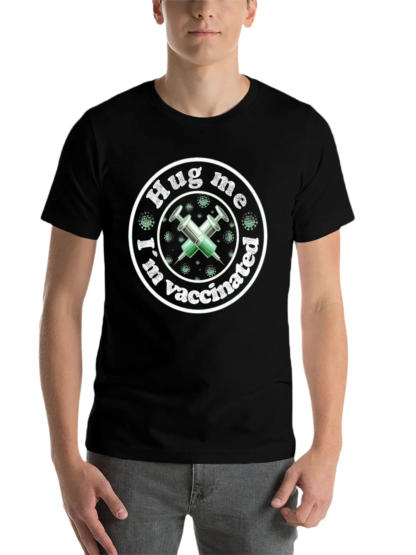 Funny Hug Me I'm Vaccinated Pro Vaccine T-Shirt Stylish Everyday T-Shirt – Unisex Basic Cotton Tee