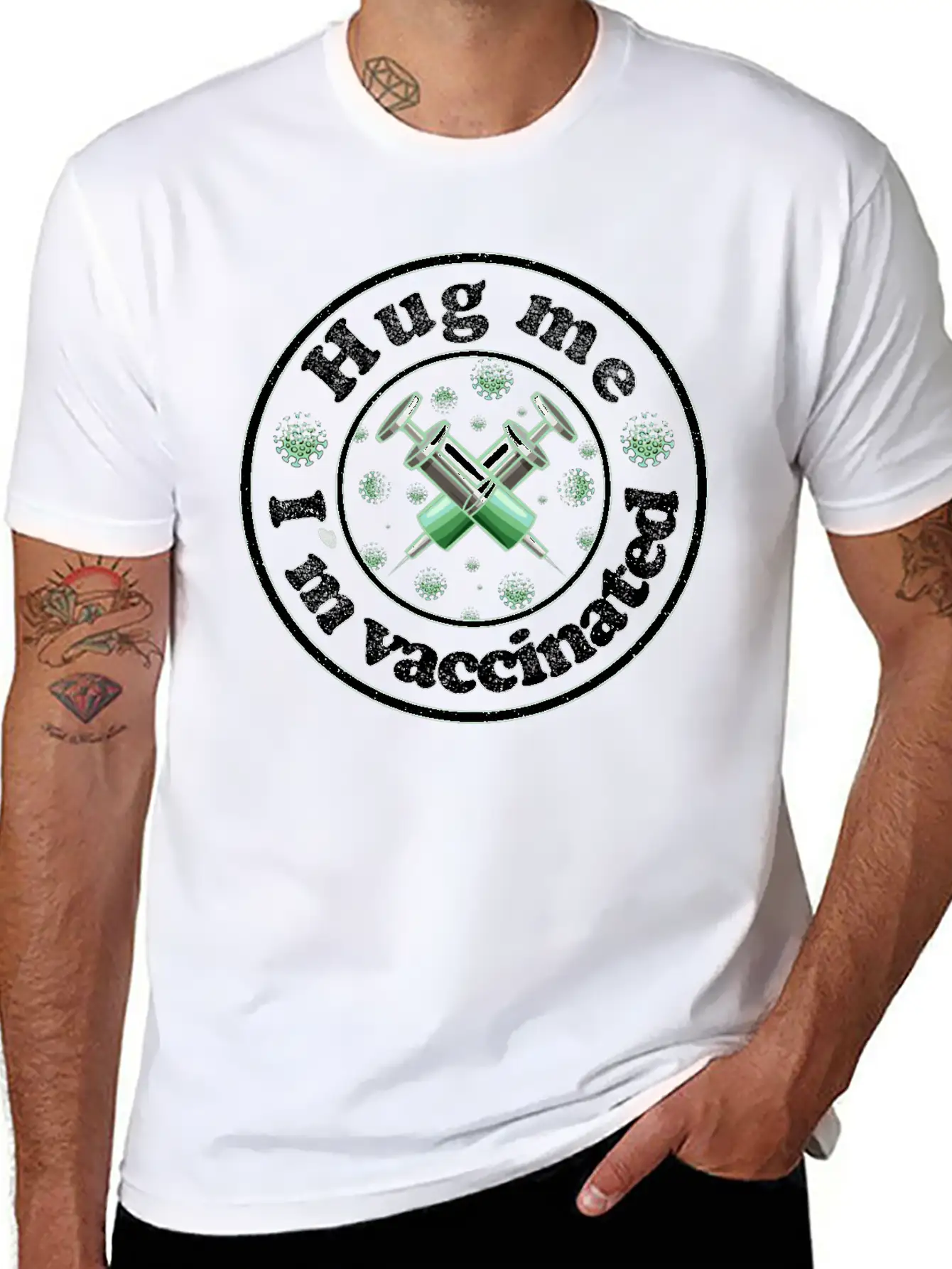 Funny Hug Me I'm Vaccinated Pro Vaccine T-Shirt Stylish Everyday T-Shirt – Unisex Basic Cotton Tee