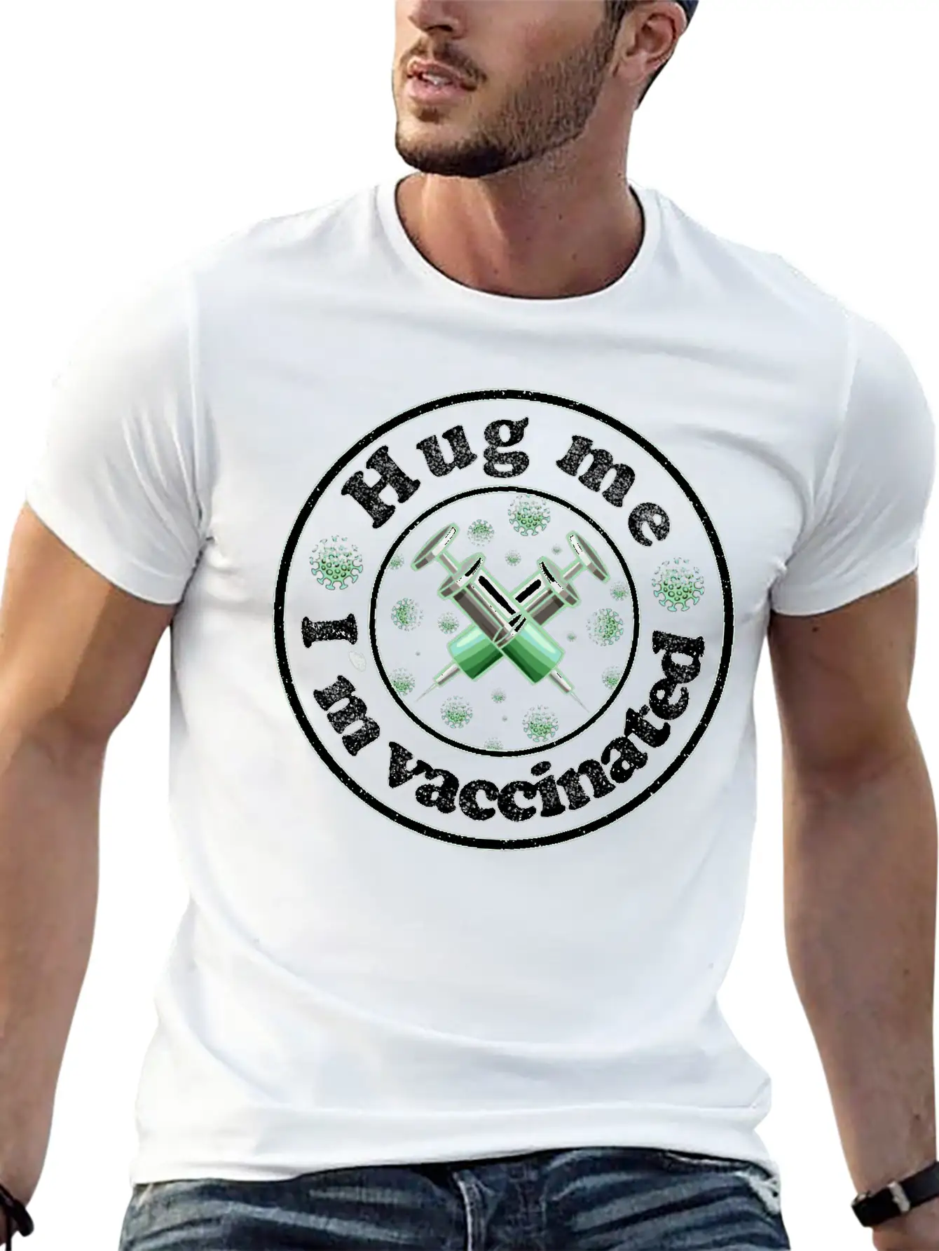 Funny Hug Me I'm Vaccinated Pro Vaccine T-Shirt Stylish Everyday T-Shirt – Unisex Basic Cotton Tee