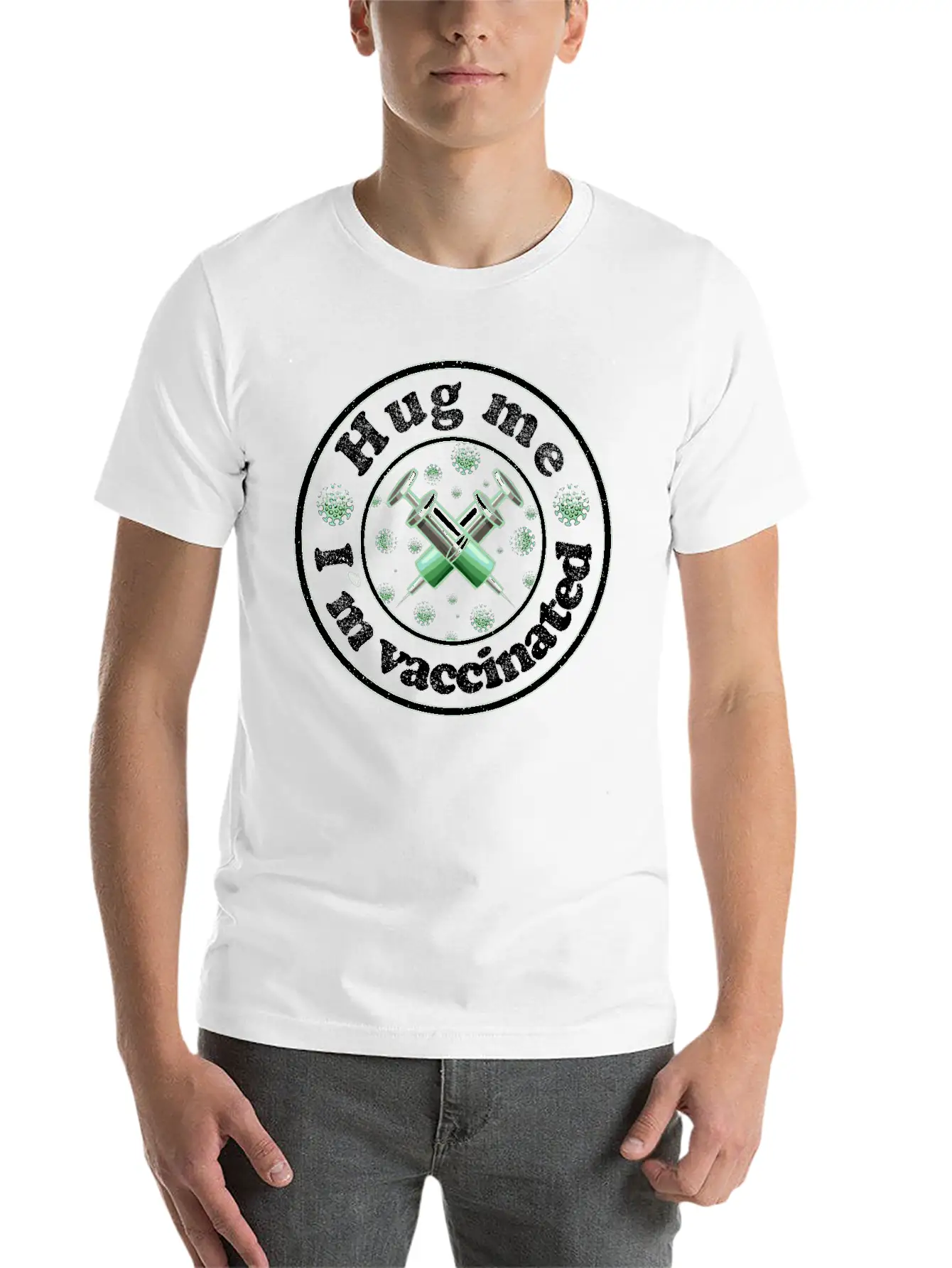 Funny Hug Me I'm Vaccinated Pro Vaccine T-Shirt Stylish Everyday T-Shirt – Unisex Basic Cotton Tee
