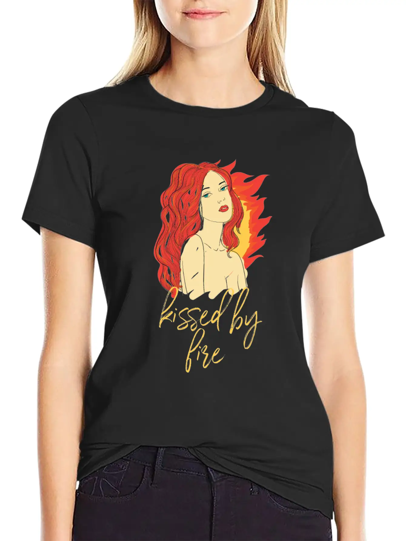 Funny Kissed By Fire Redhead Ginger Red Hair Quote Comfortable Minimalist Graphic Tee – Summer Style Essential