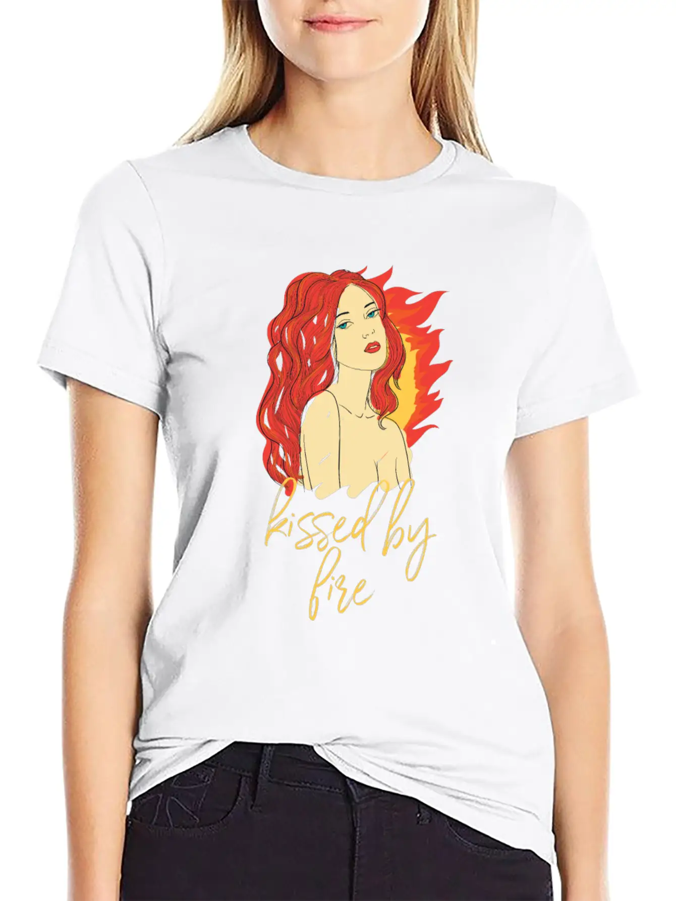 Funny Kissed By Fire Redhead Ginger Red Hair Quote Comfortable Minimalist Graphic Tee – Summer Style Essential