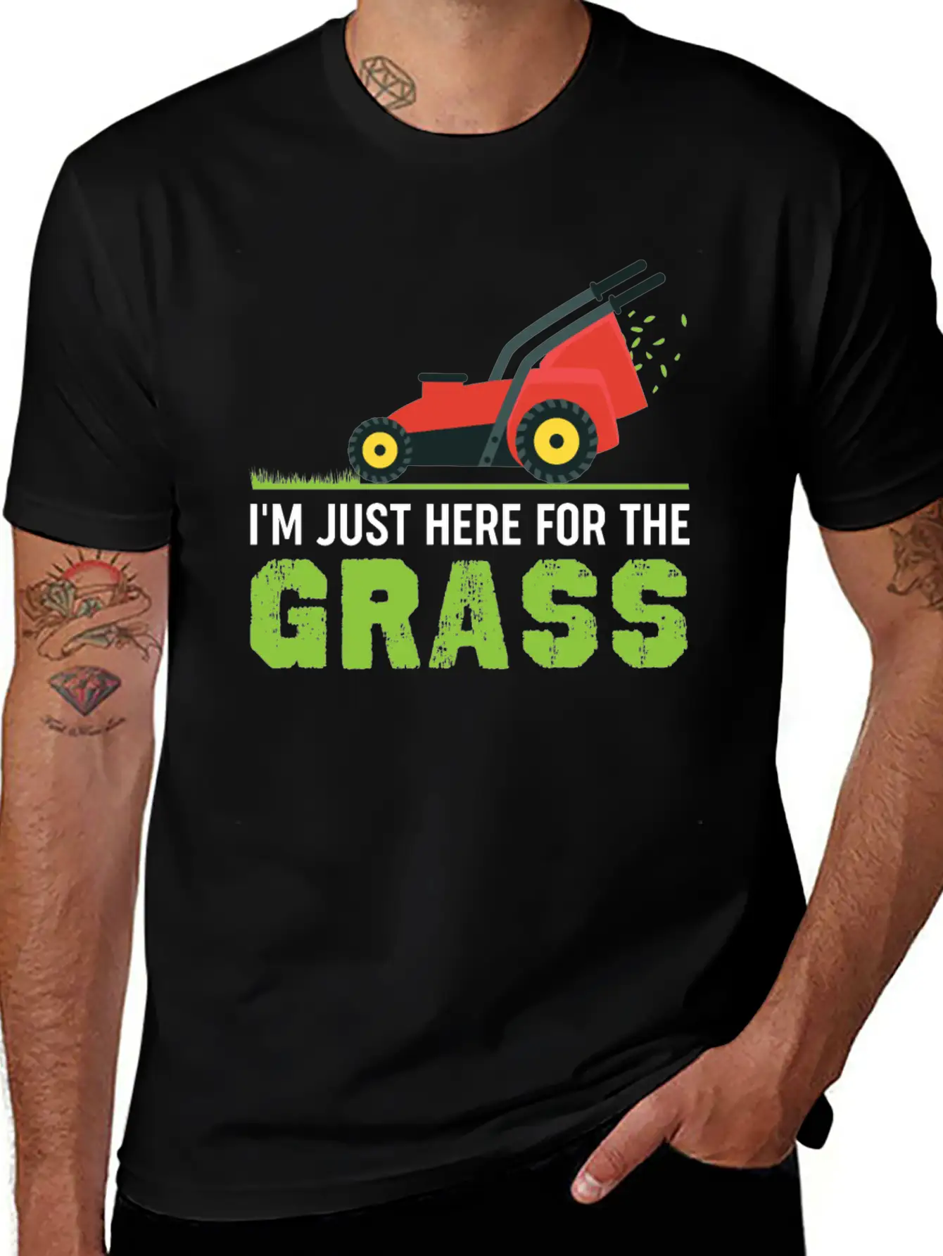 Funny Lawn Mower Shirt - I'm Just Here For The Gra Unisex Short Sleeve Soft Cotton T-Shirt – Casual Everyday Wear