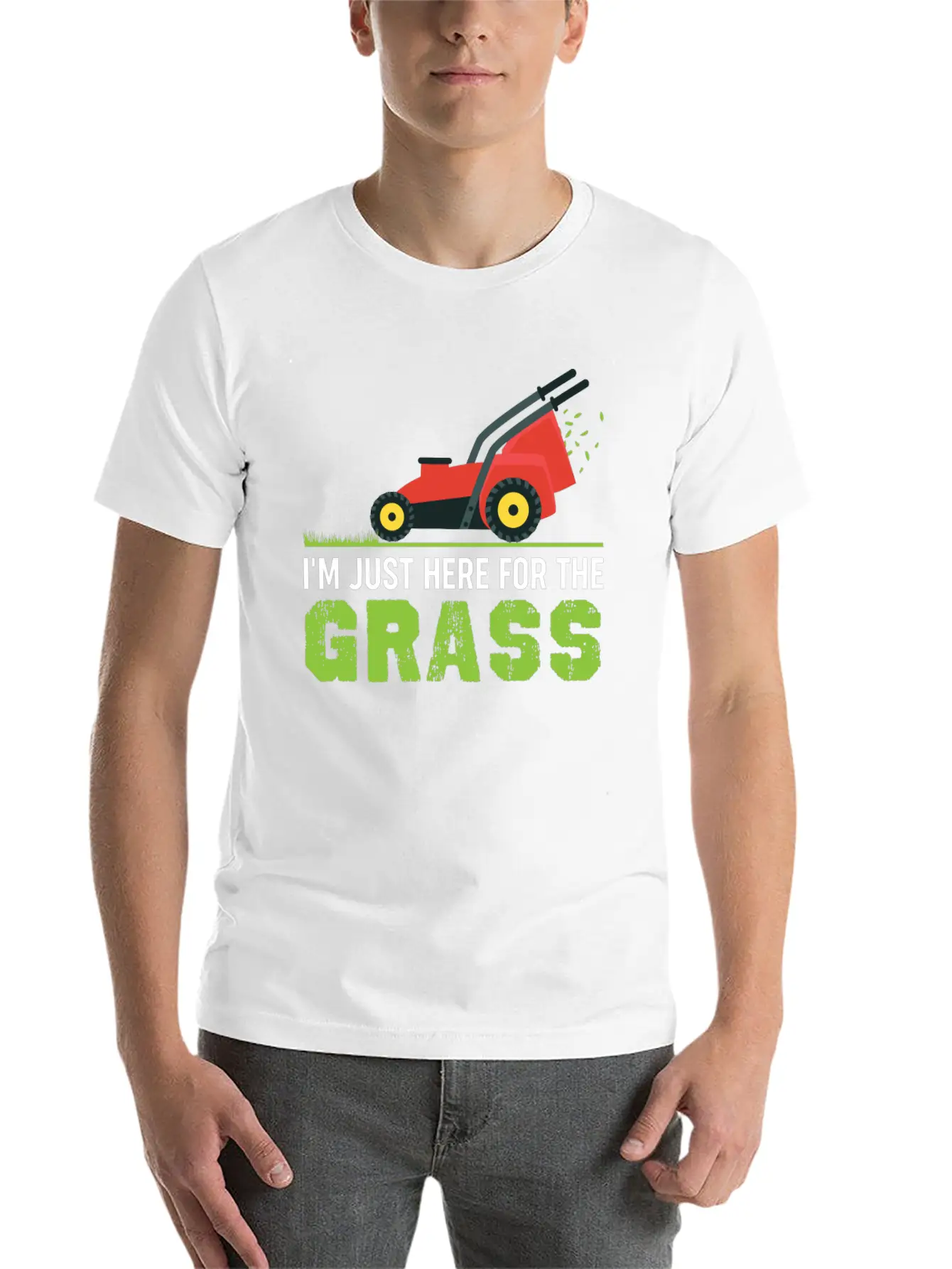 Funny Lawn Mower Shirt - I'm Just Here For The Gra Unisex Short Sleeve Soft Cotton T-Shirt – Casual Everyday Wear
