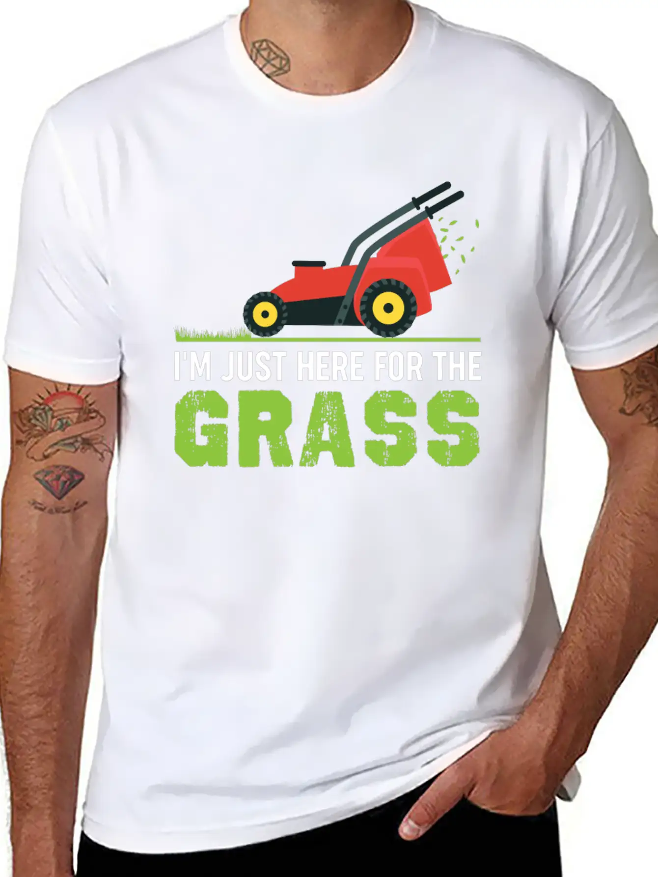 Funny Lawn Mower Shirt - I'm Just Here For The Gra Unisex Short Sleeve Soft Cotton T-Shirt – Casual Everyday Wear