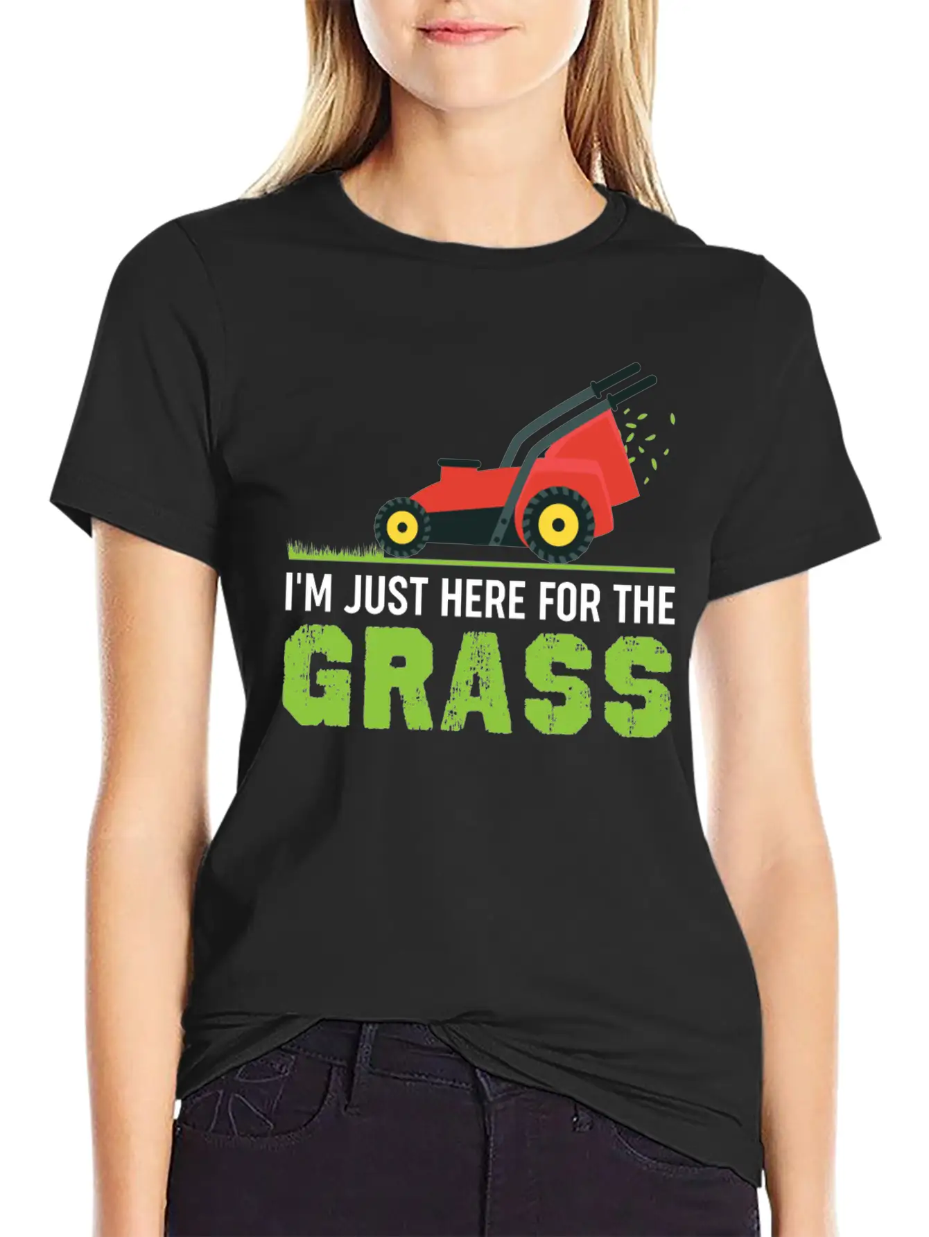 Funny Lawn Mower Shirt - I'm Just Here For The Gra Unisex Short Sleeve Soft Cotton T-Shirt – Casual Everyday Wear