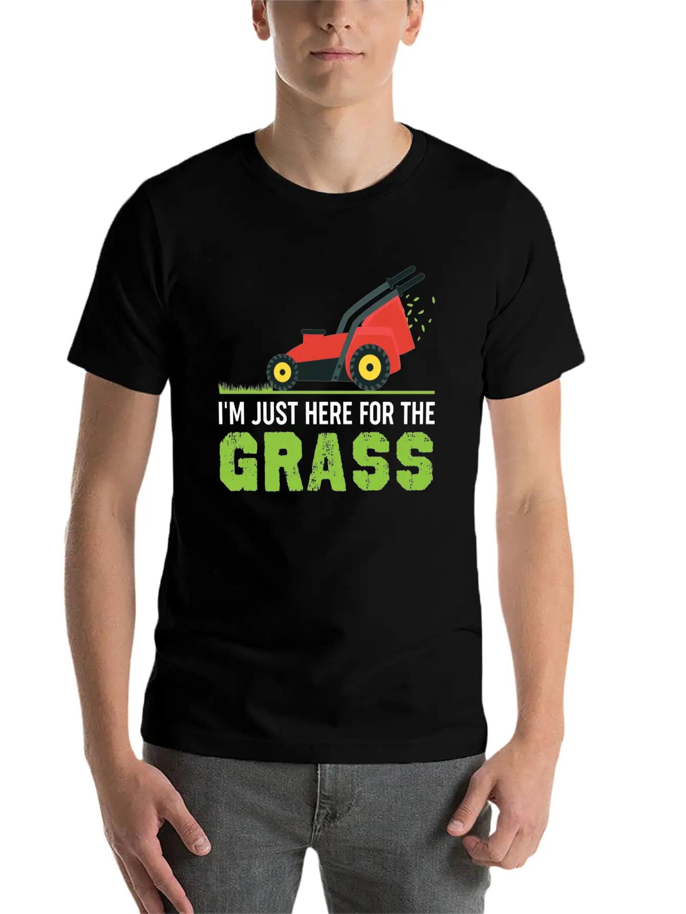 Funny Lawn Mower Shirt - I'm Just Here For The Gra Unisex Short Sleeve Soft Cotton T-Shirt – Casual Everyday Wear