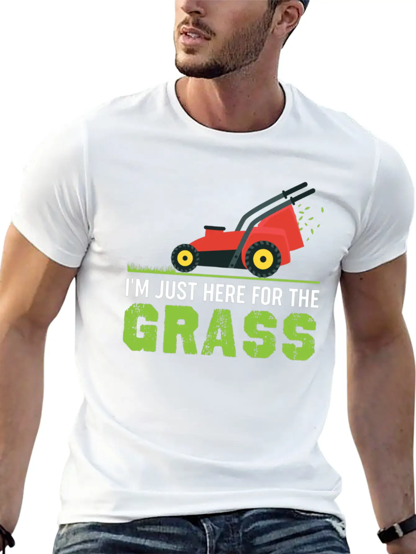Funny Lawn Mower Shirt - I'm Just Here For The Gra Unisex Short Sleeve Soft Cotton T-Shirt – Casual Everyday Wear