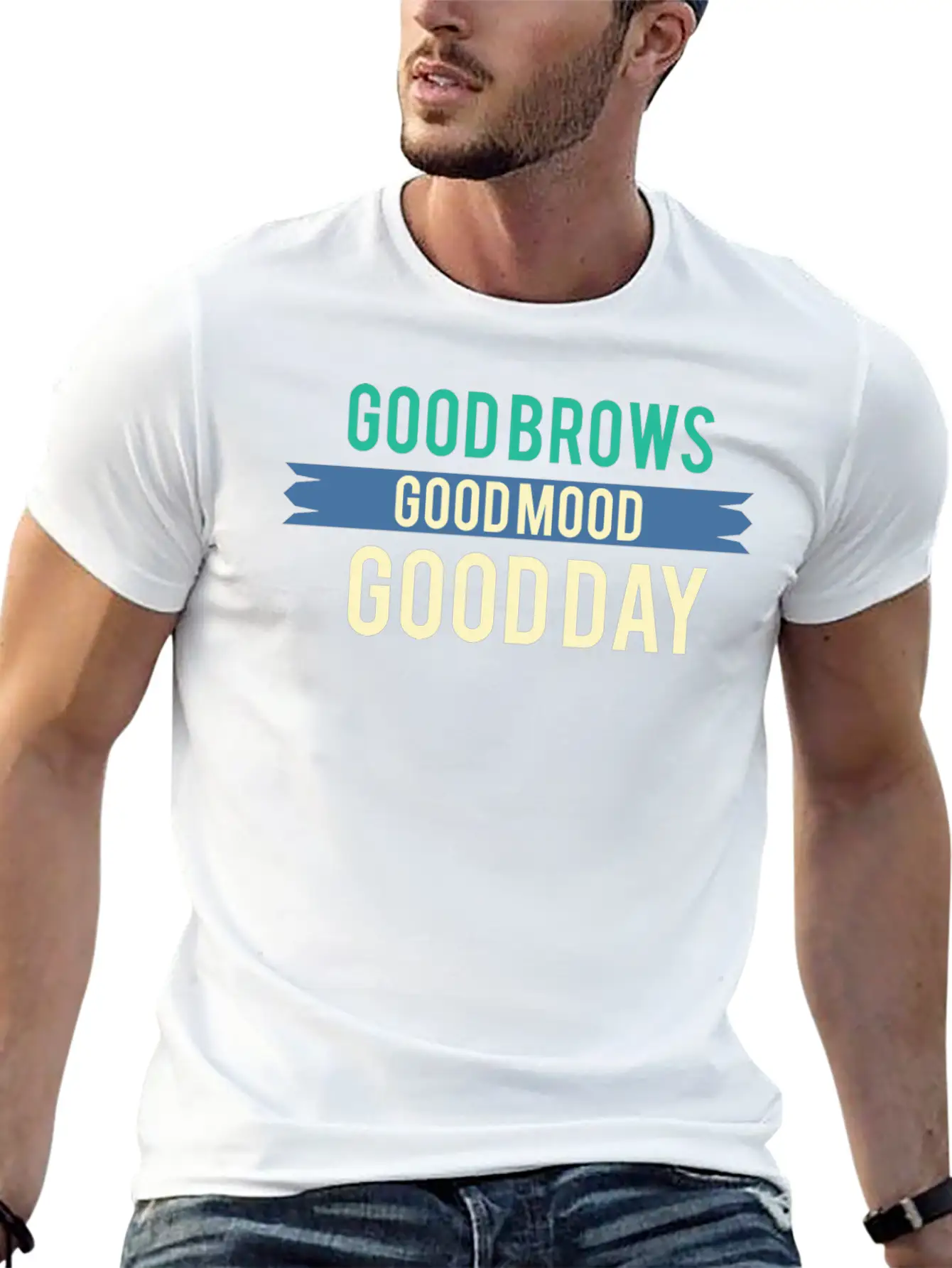 Funny Mood - Good Brows Day - Emotion Feeling Unisex Short Sleeve Soft Cotton T-Shirt – Casual Everyday Wear