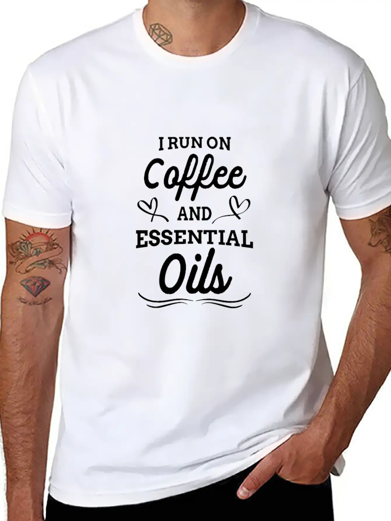 Funny Oil - I Run On Coffee And Essential Oils Stylish Everyday T-Shirt – Unisex Basic Cotton Tee
