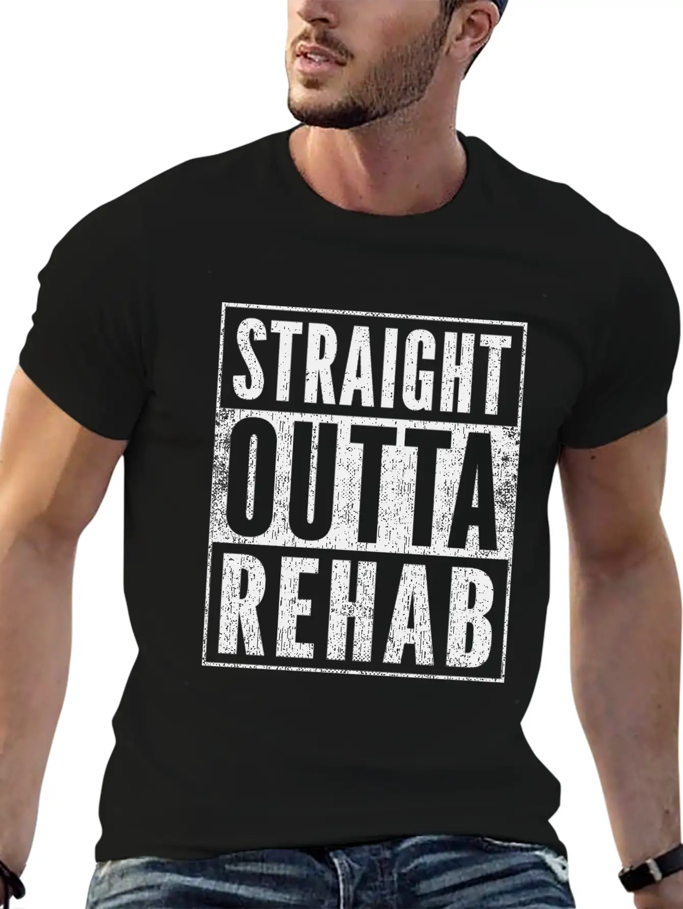 Funny Patient Get Well Gift Straight Outta Rehab Unisex Short Sleeve Soft Cotton T-Shirt – Casual Everyday Wear