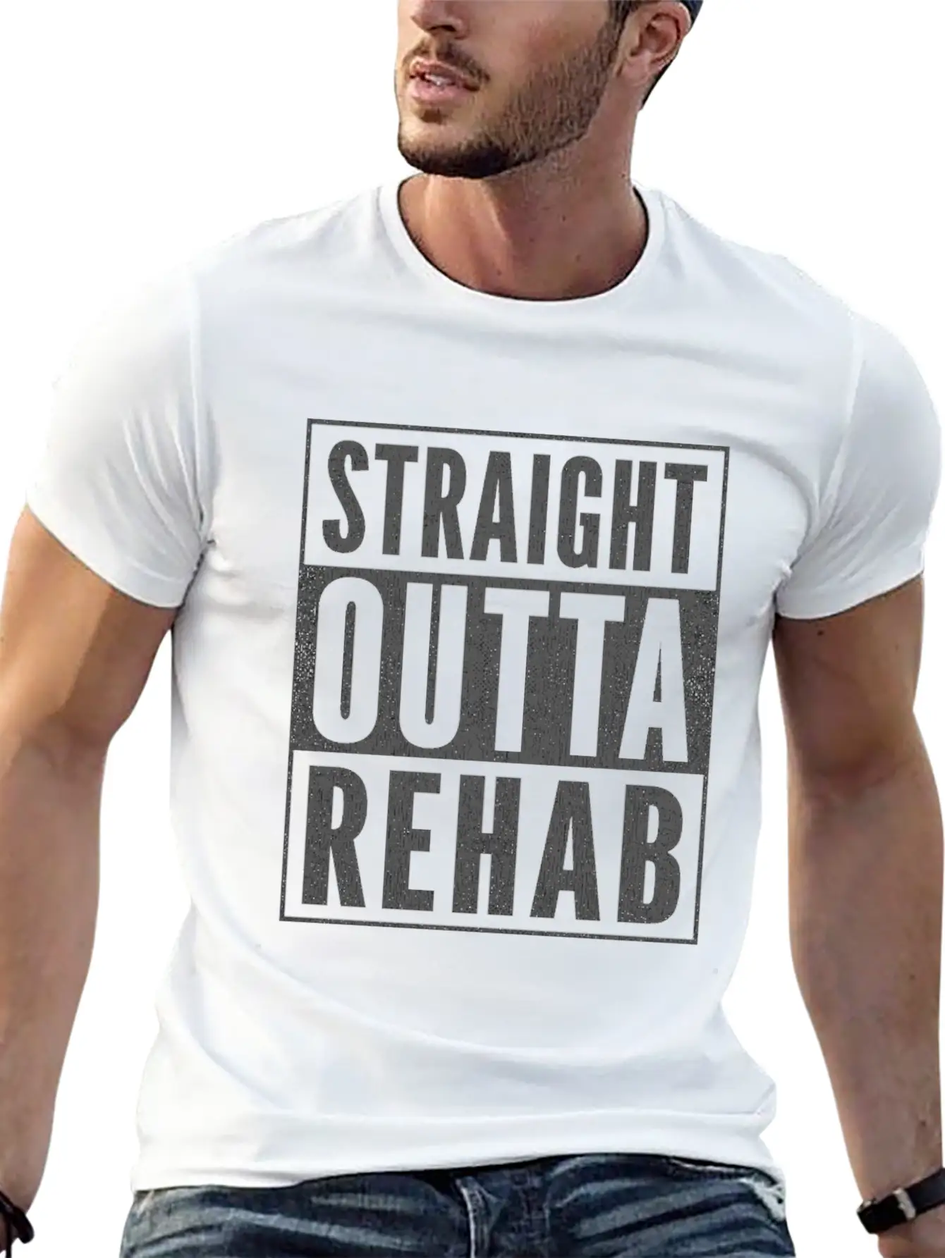 Funny Patient Get Well Gift Straight Outta Rehab Unisex Short Sleeve Soft Cotton T-Shirt – Casual Everyday Wear