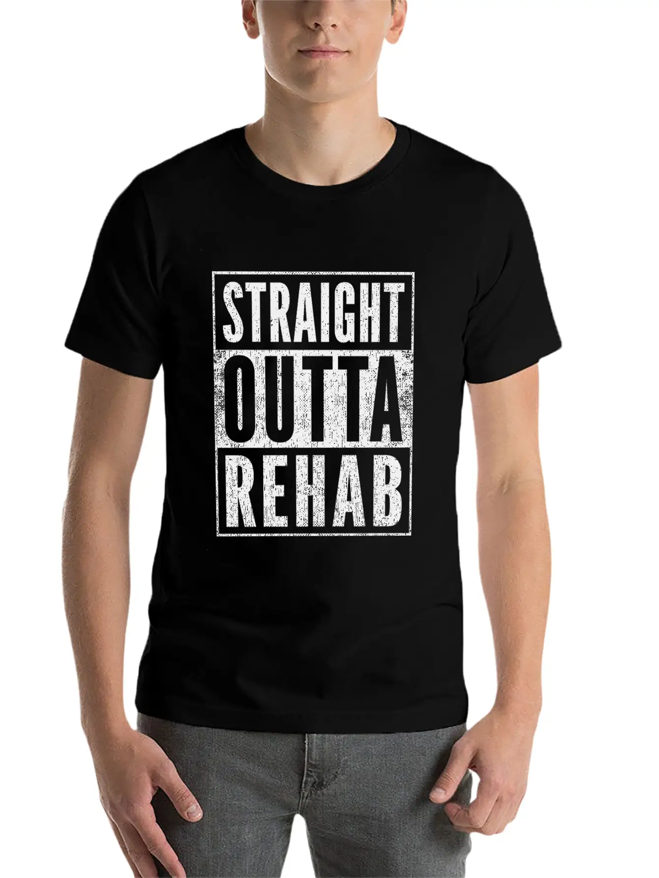 Funny Patient Get Well Gift Straight Outta Rehab Unisex Short Sleeve Soft Cotton T-Shirt – Casual Everyday Wear
