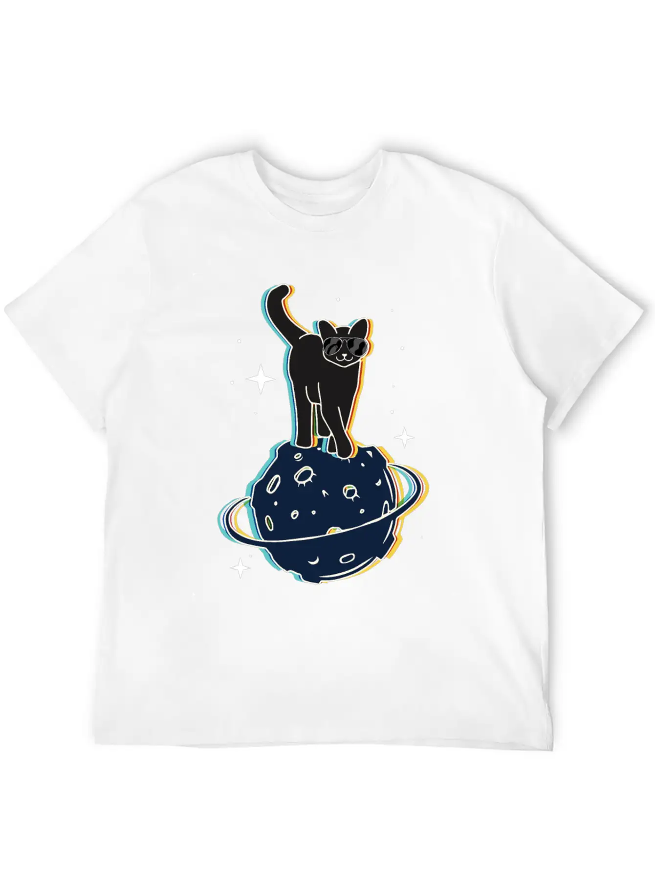 Funny Surrealistic Cool Cat On Comet Stylish Everyday T-Shirt – Unisex Basic Cotton Tee