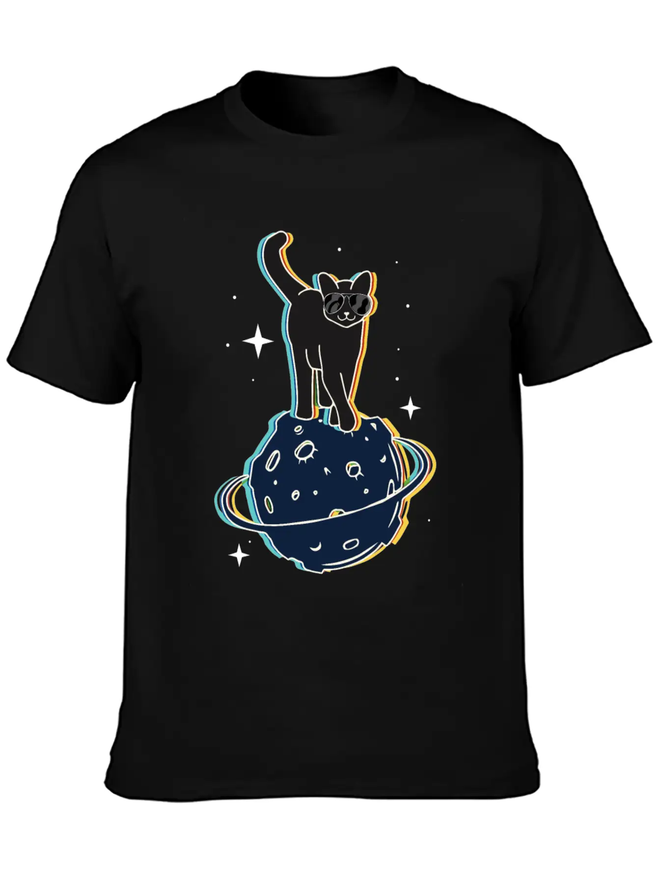Funny Surrealistic Cool Cat On Comet Stylish Everyday T-Shirt – Unisex Basic Cotton Tee