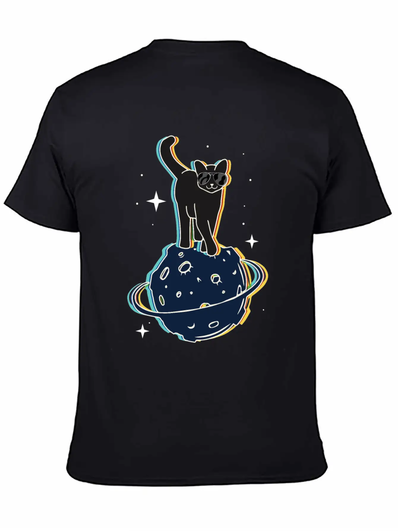 Funny Surrealistic Cool Cat On Comet Stylish Everyday T-Shirt – Unisex Basic Cotton Tee