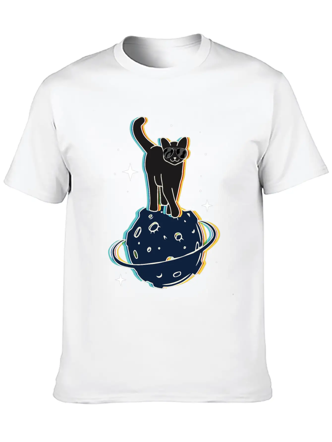 Funny Surrealistic Cool Cat On Comet Stylish Everyday T-Shirt – Unisex Basic Cotton Tee