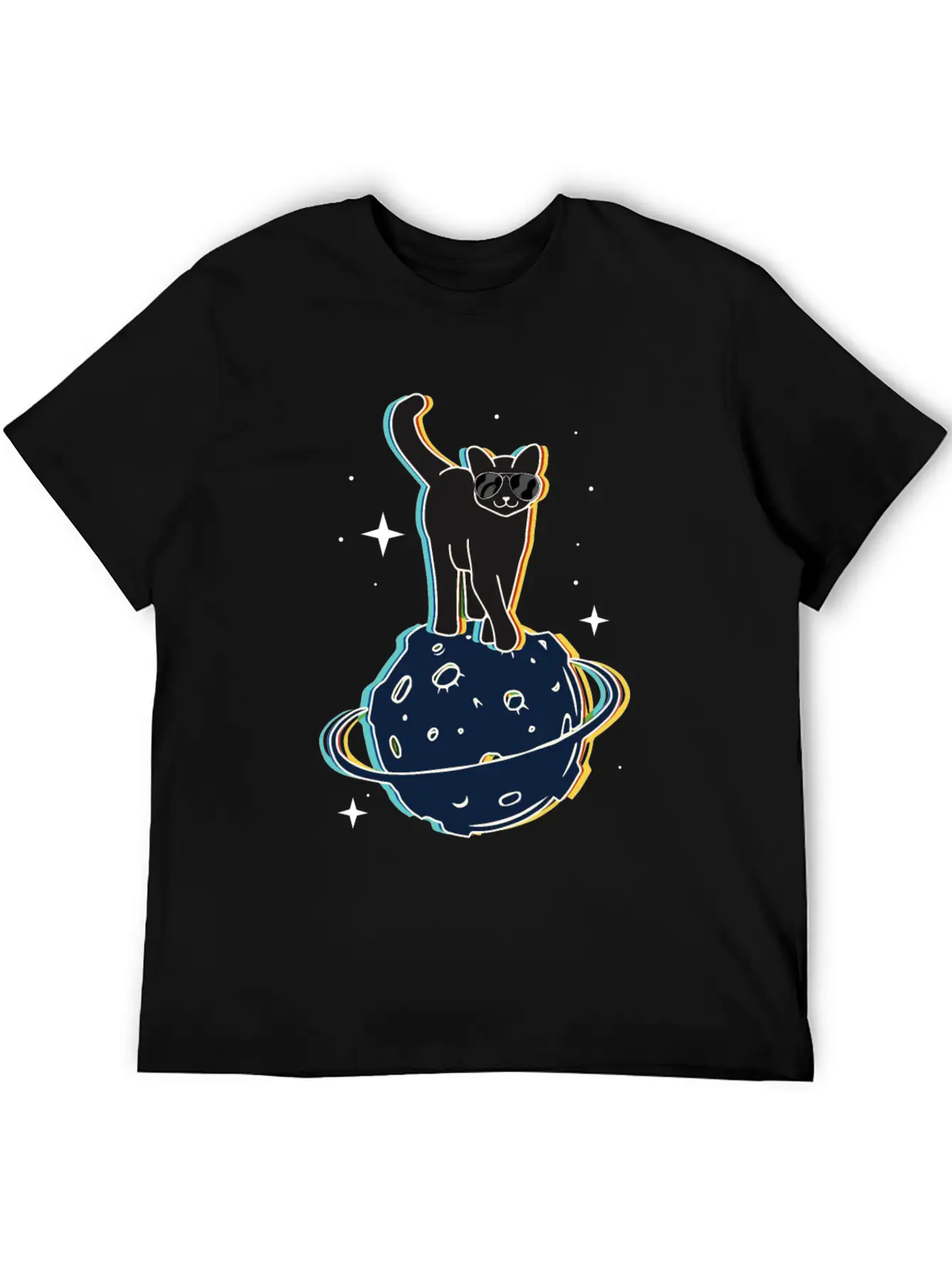 Funny Surrealistic Cool Cat On Comet Stylish Everyday T-Shirt – Unisex Basic Cotton Tee