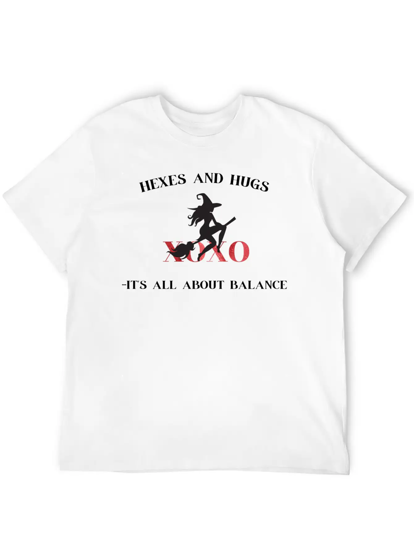 Funny Witch Halloween Hexes And Hugs-Balance Stylish Everyday T-Shirt – Unisex Basic Cotton Tee