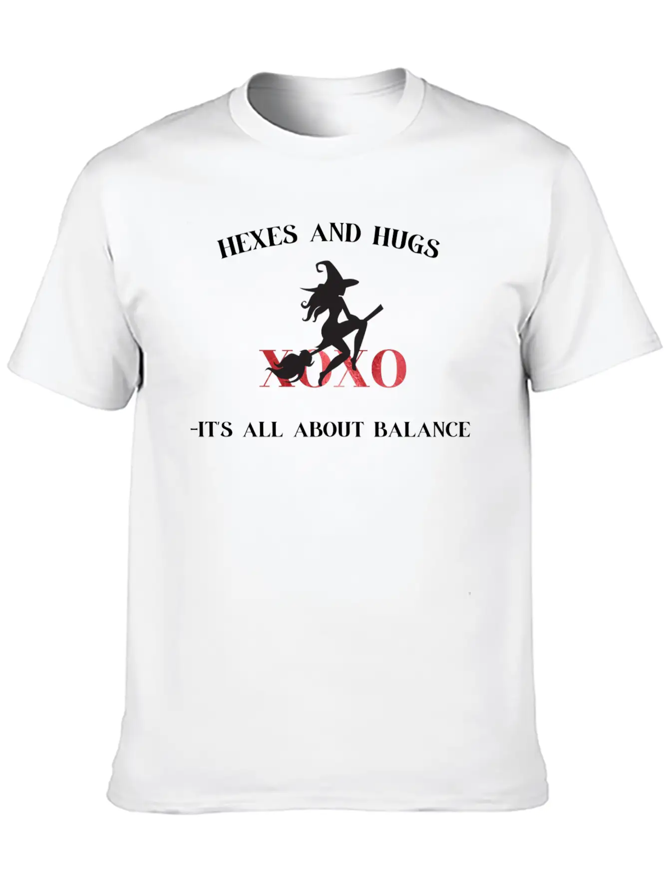 Funny Witch Halloween Hexes And Hugs-Balance Stylish Everyday T-Shirt – Unisex Basic Cotton Tee
