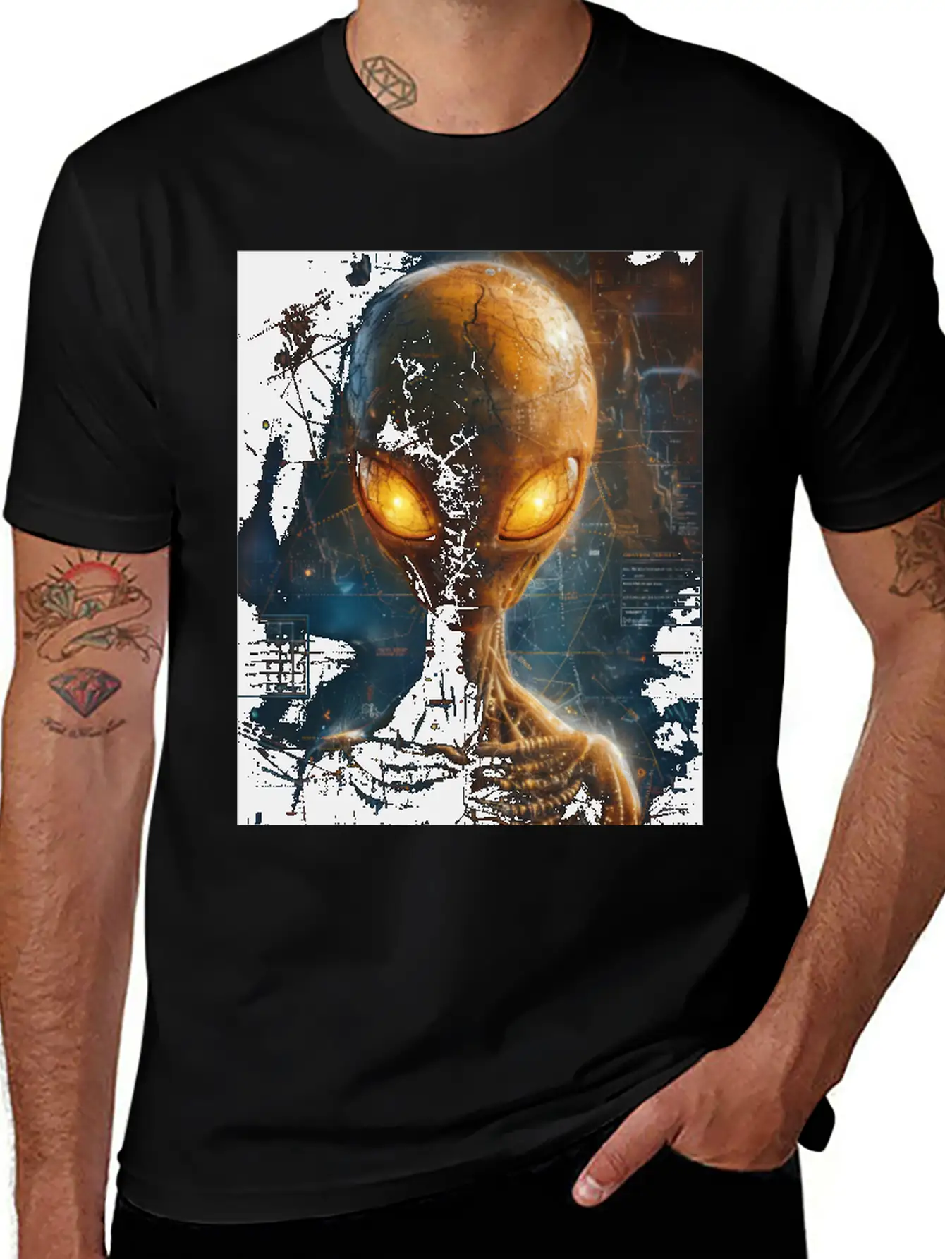 Futuristic Alien With Glowing Eyes In Digital Real Comfortable Minimalist Graphic Tee – Summer Style Essential