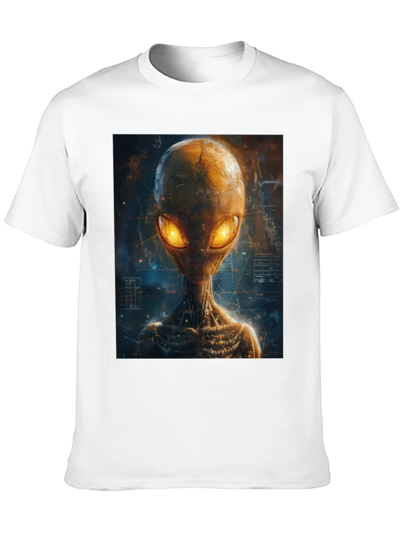 Futuristic Alien With Glowing Eyes In Digital Real Comfortable Minimalist Graphic Tee – Summer Style Essential