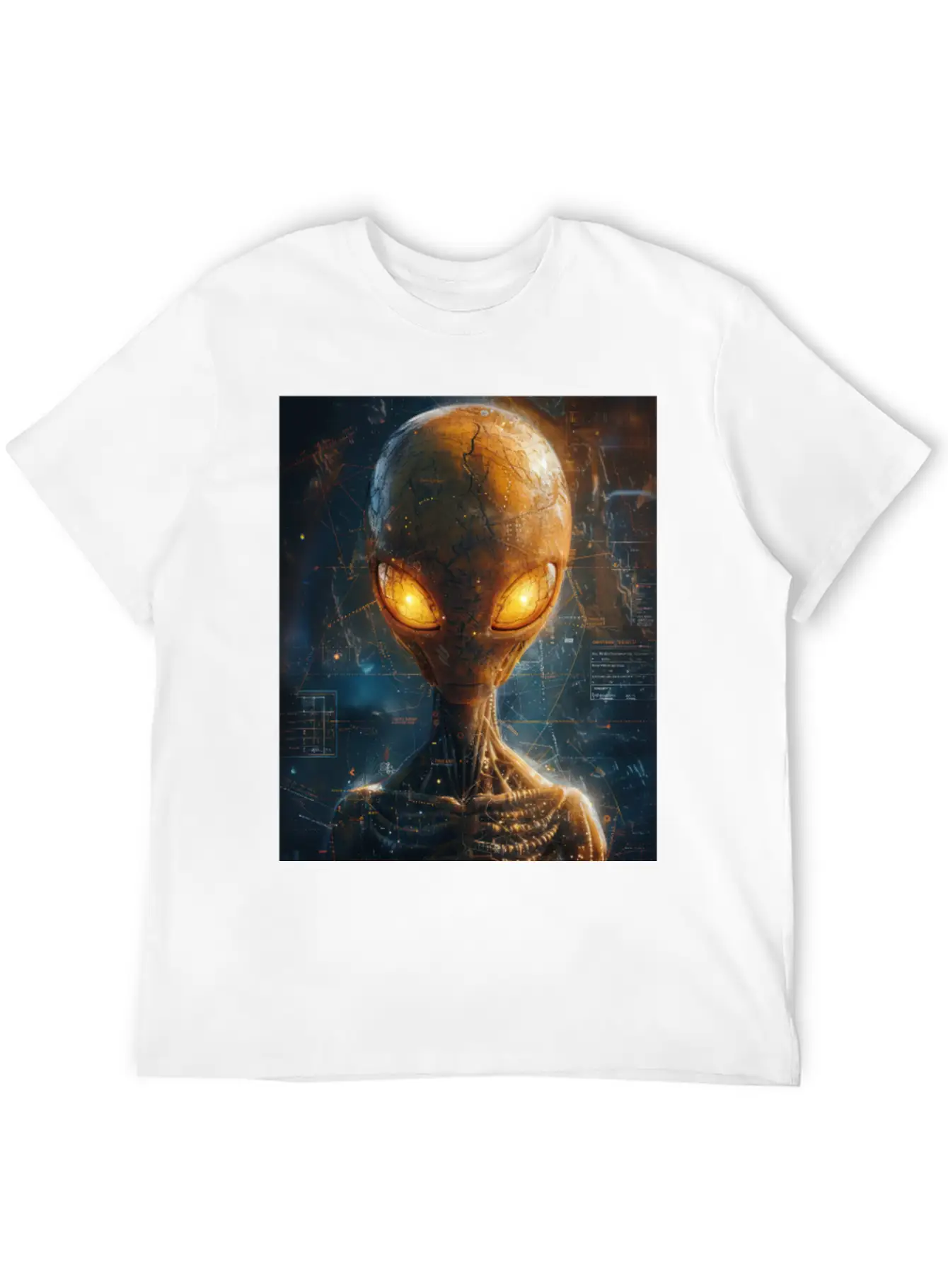 Futuristic Alien With Glowing Eyes In Digital Real Comfortable Minimalist Graphic Tee – Summer Style Essential
