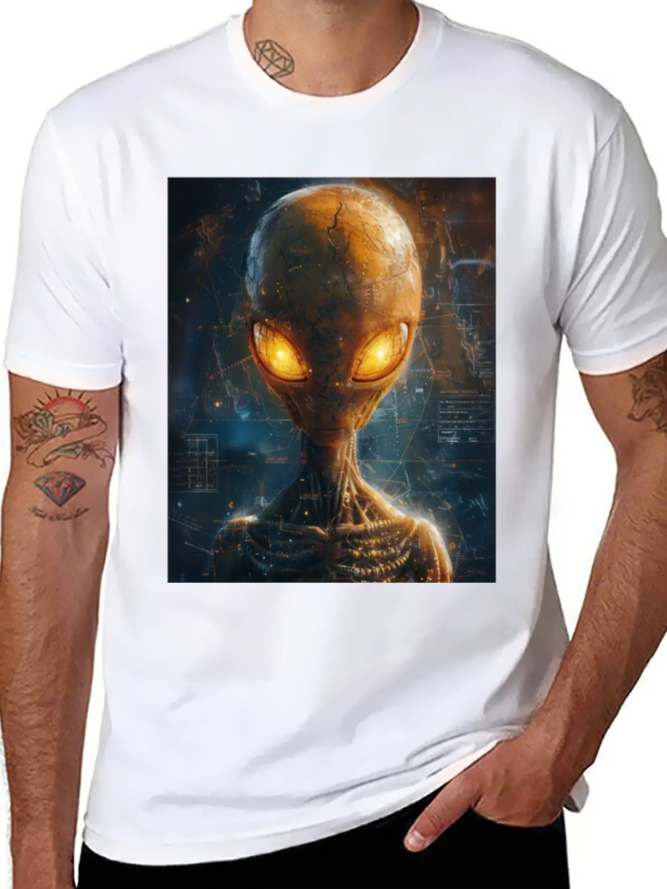 Futuristic Alien With Glowing Eyes In Digital Real Comfortable Minimalist Graphic Tee – Summer Style Essential