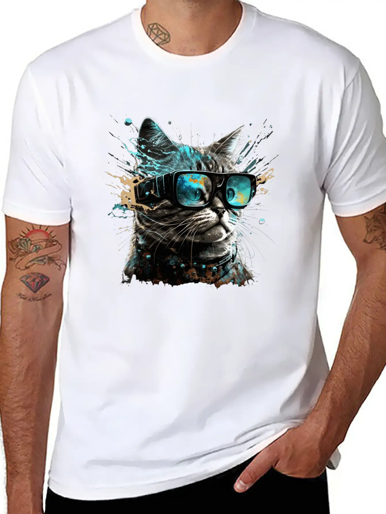 Futuristic VR Glass Cat Unisex Short Sleeve Soft Cotton T-Shirt – Casual Everyday Wear