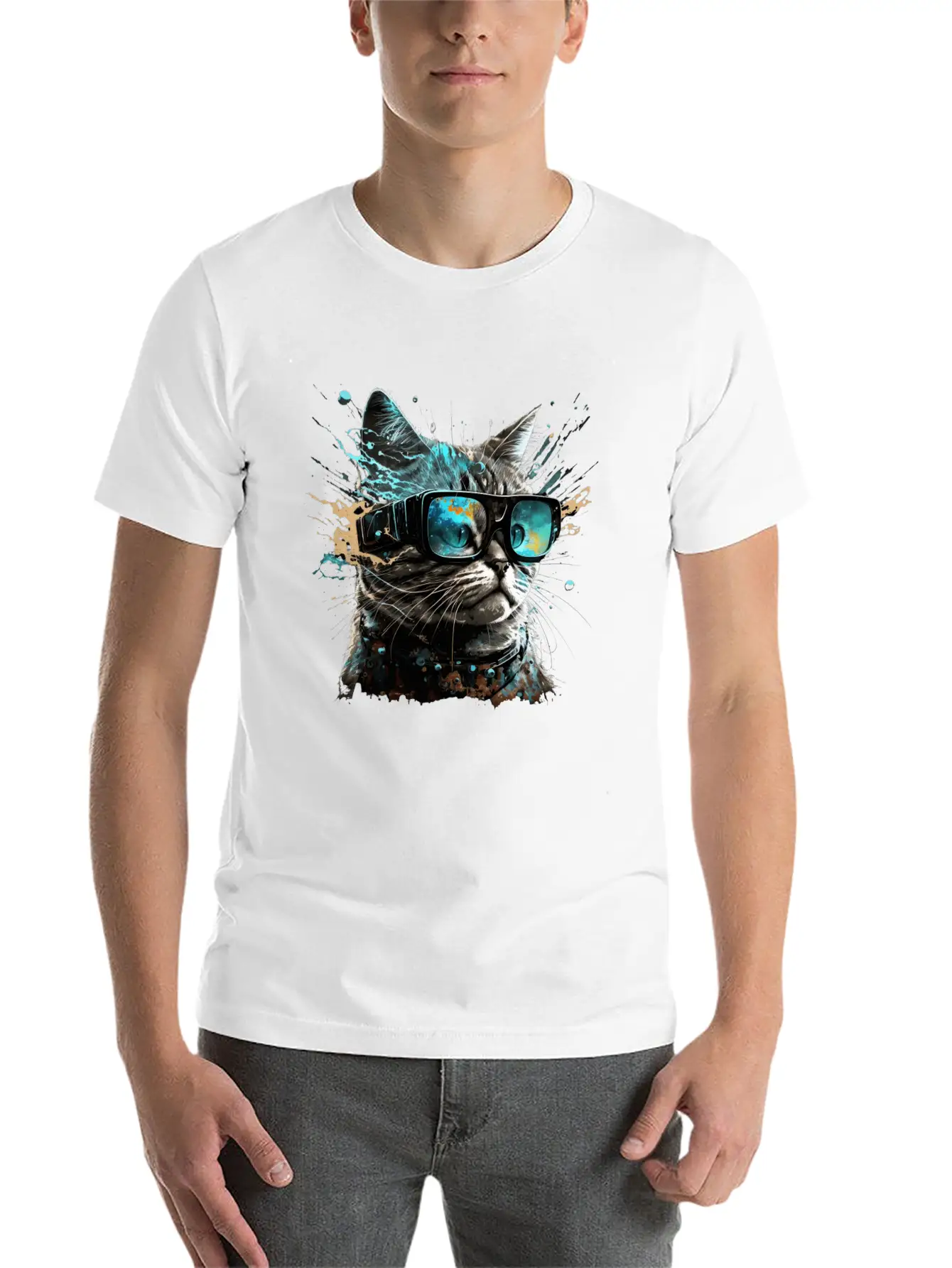 Futuristic VR Glass Cat Unisex Short Sleeve Soft Cotton T-Shirt – Casual Everyday Wear