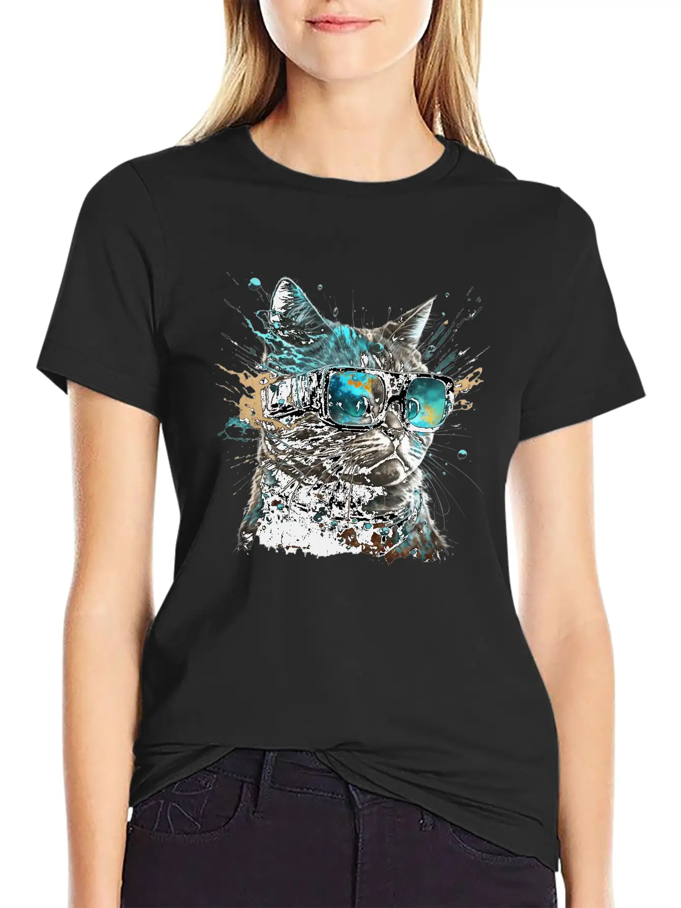 Futuristic VR Glass Cat Unisex Short Sleeve Soft Cotton T-Shirt – Casual Everyday Wear