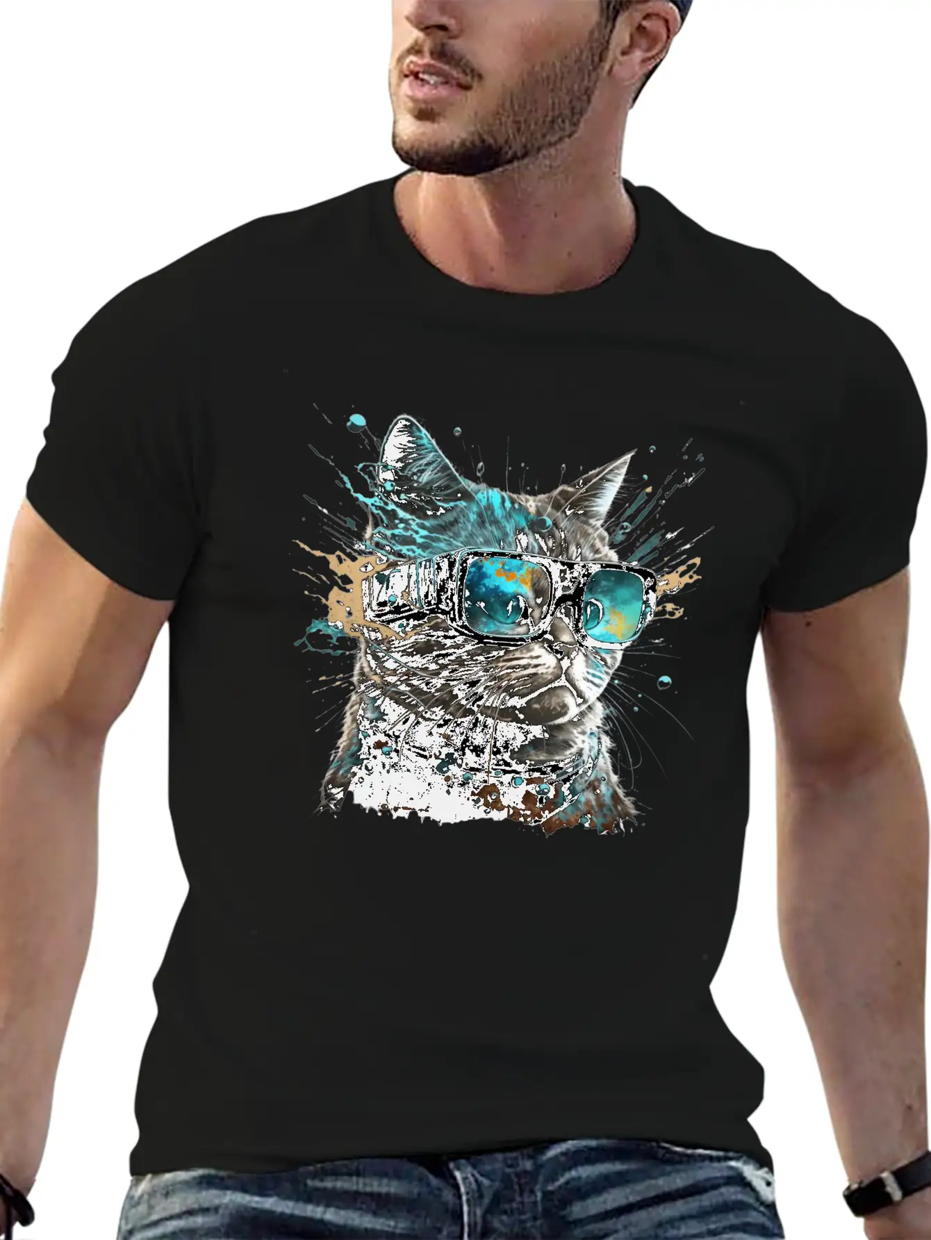 Futuristic VR Glass Cat Unisex Short Sleeve Soft Cotton T-Shirt – Casual Everyday Wear