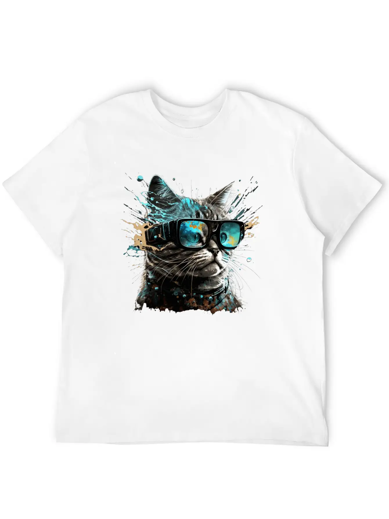 Futuristic VR Glass Cat Unisex Short Sleeve Soft Cotton T-Shirt – Casual Everyday Wear