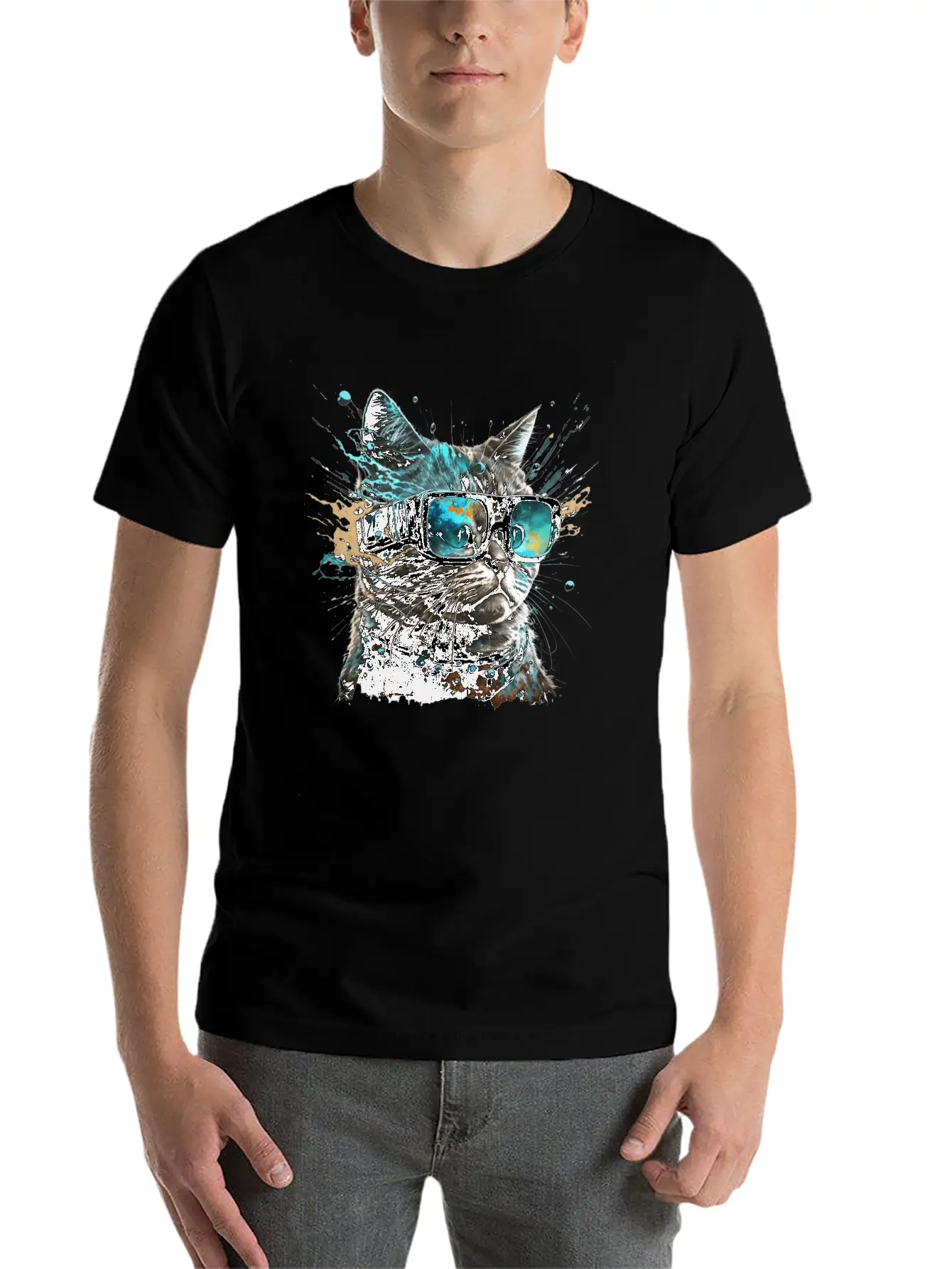 Futuristic VR Glass Cat Unisex Short Sleeve Soft Cotton T-Shirt – Casual Everyday Wear