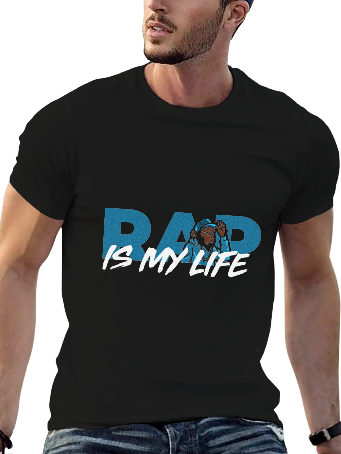 Rap Is My Life Monkey Graphic Black T-Shirt