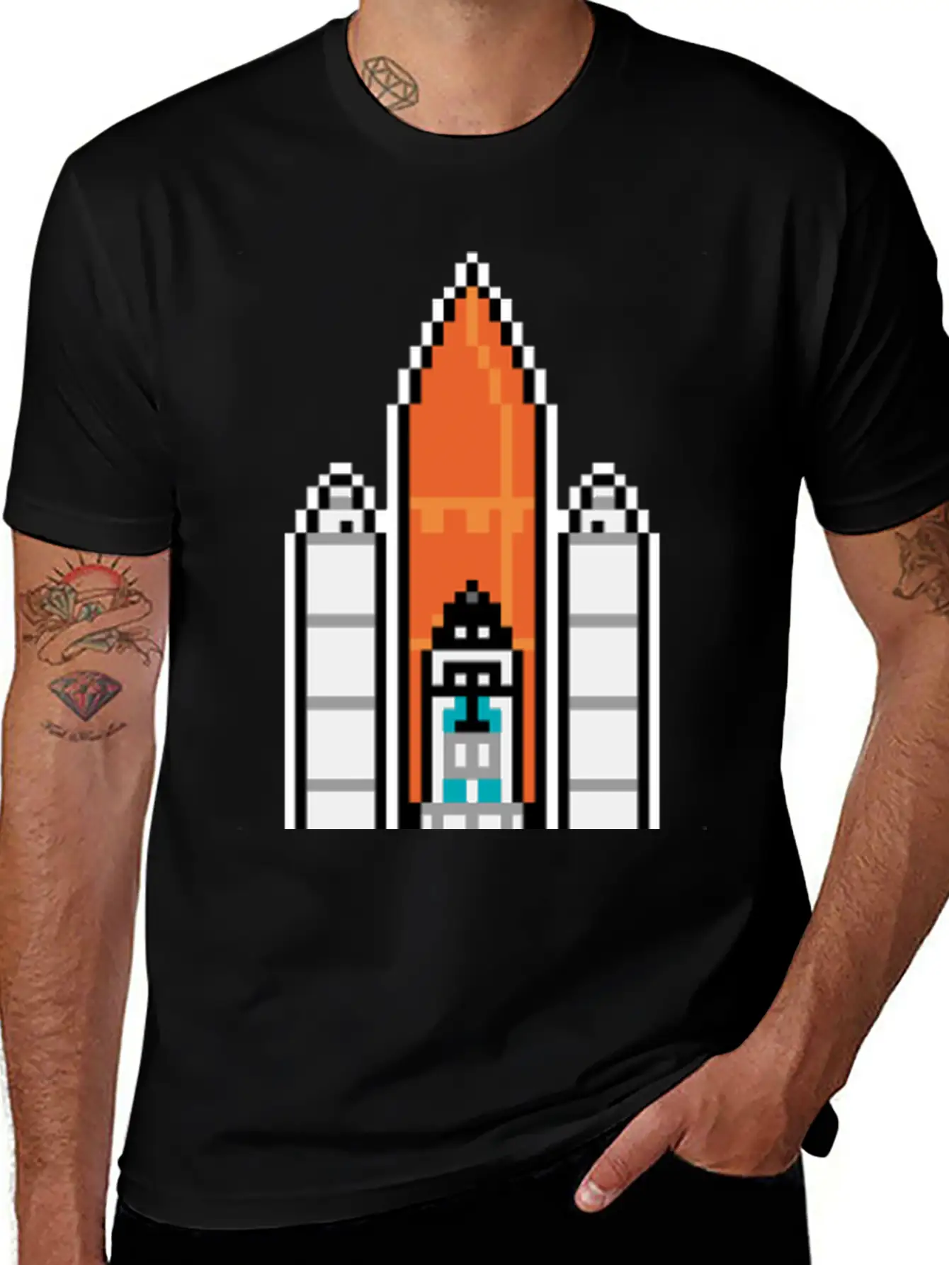 G 36 Space Shuttle In Geek And Pixel Art Style Unisex Short Sleeve Soft Cotton T-Shirt – Casual Everyday Wear