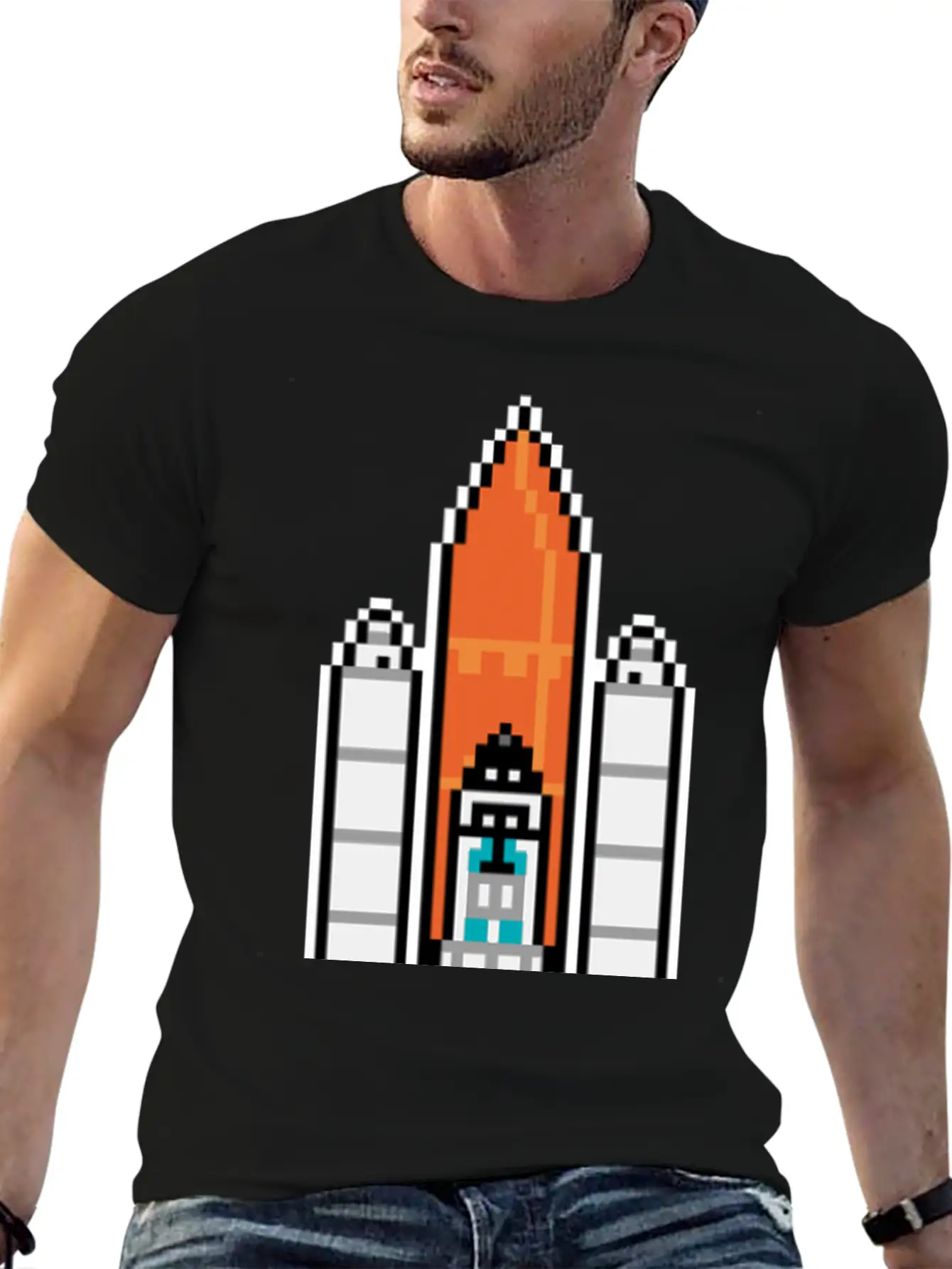G 36 Space Shuttle In Geek And Pixel Art Style Unisex Short Sleeve Soft Cotton T-Shirt – Casual Everyday Wear
