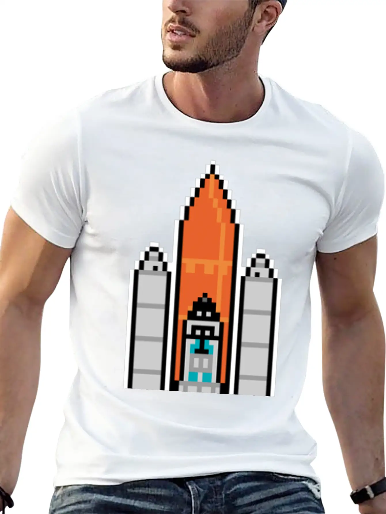 G 36 Space Shuttle In Geek And Pixel Art Style Unisex Short Sleeve Soft Cotton T-Shirt – Casual Everyday Wear