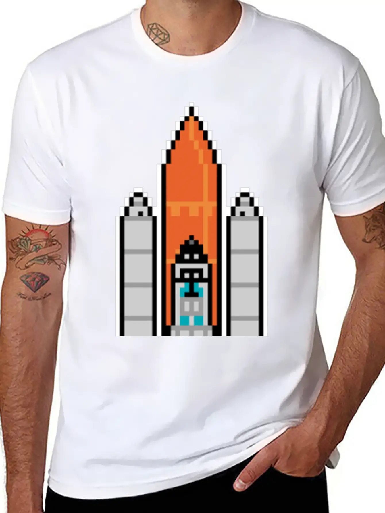 G 36 Space Shuttle In Geek And Pixel Art Style Unisex Short Sleeve Soft Cotton T-Shirt – Casual Everyday Wear