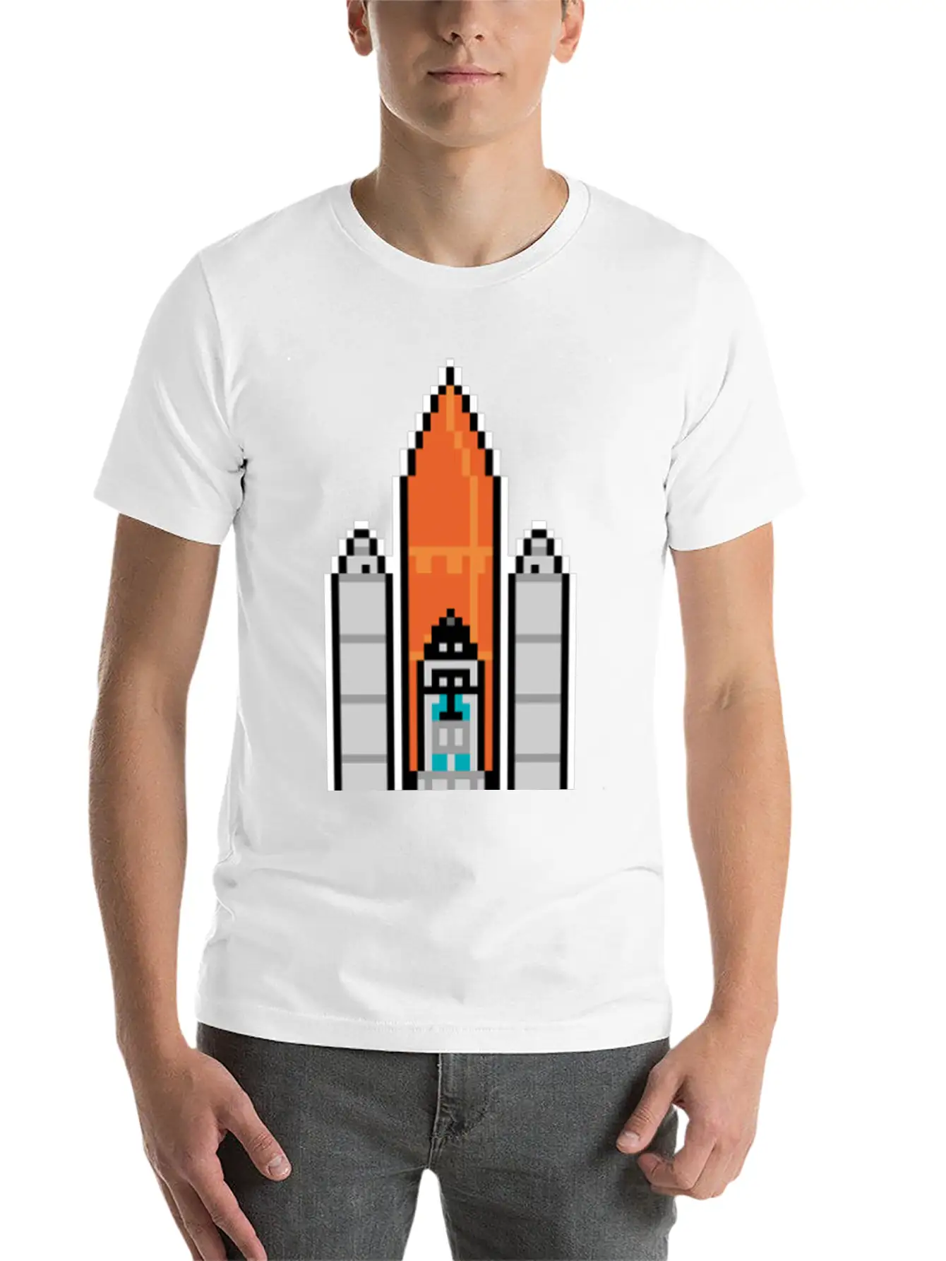 G 36 Space Shuttle In Geek And Pixel Art Style Unisex Short Sleeve Soft Cotton T-Shirt – Casual Everyday Wear