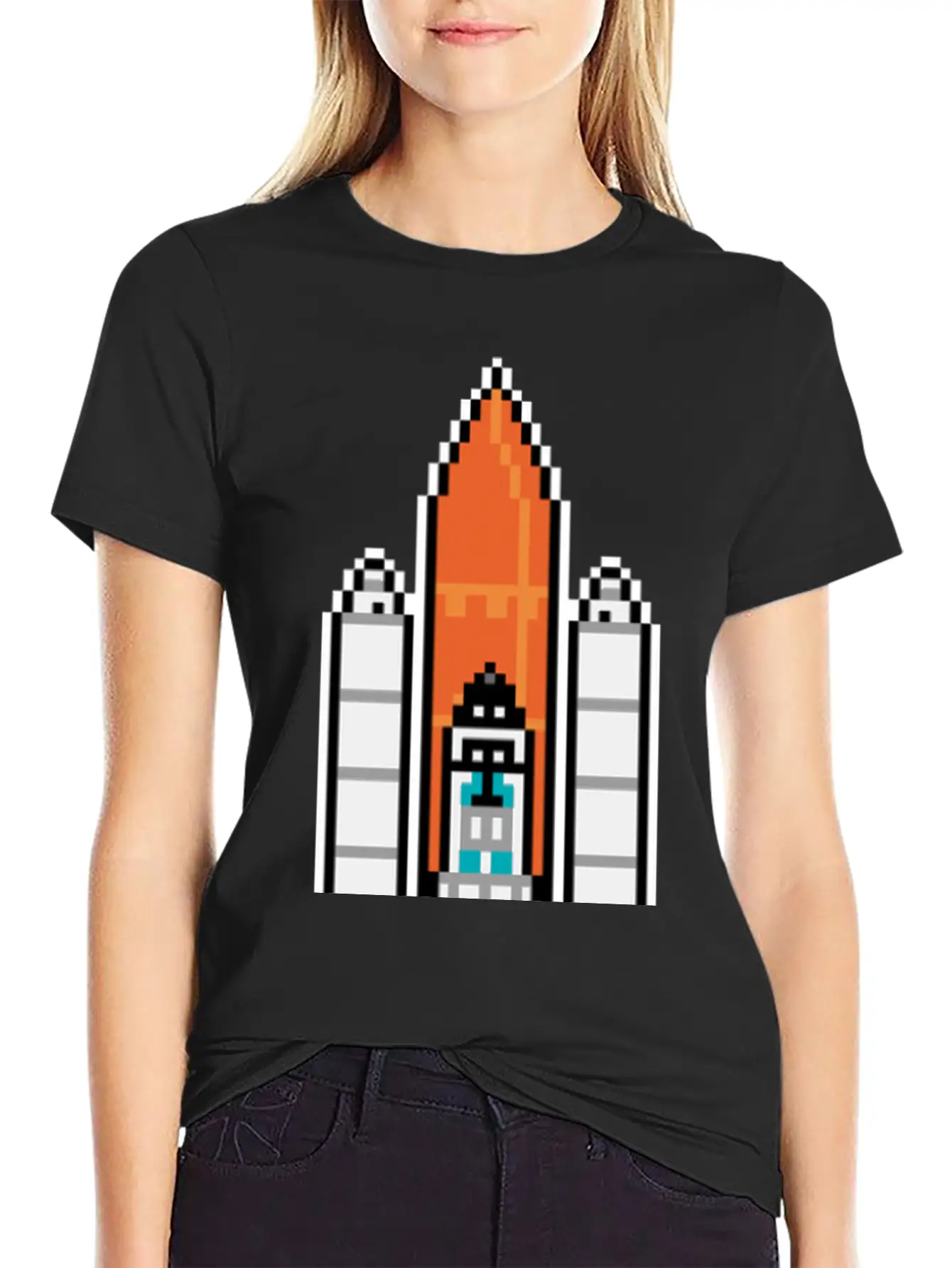 G 36 Space Shuttle In Geek And Pixel Art Style Unisex Short Sleeve Soft Cotton T-Shirt – Casual Everyday Wear