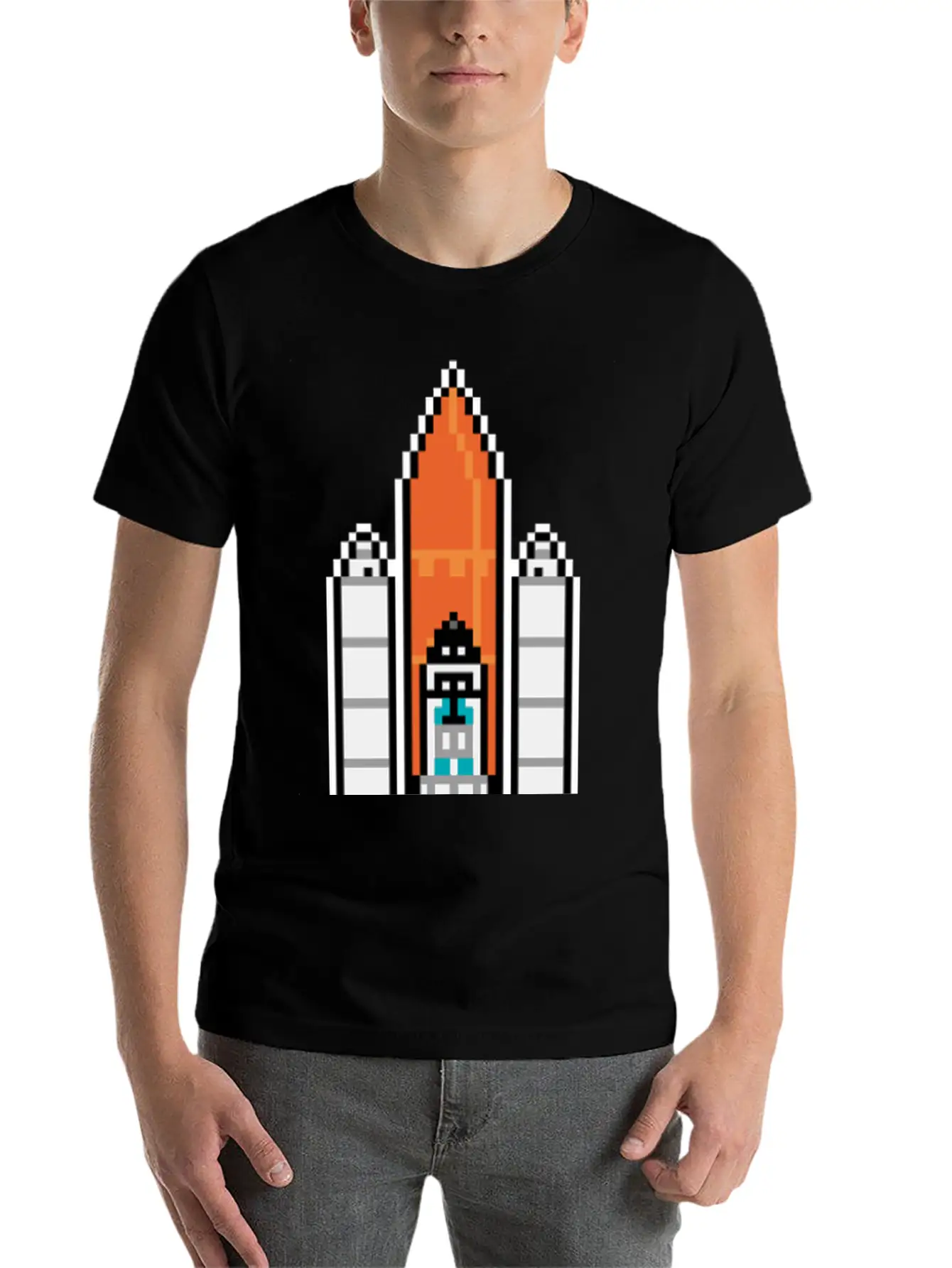 G 36 Space Shuttle In Geek And Pixel Art Style Unisex Short Sleeve Soft Cotton T-Shirt – Casual Everyday Wear