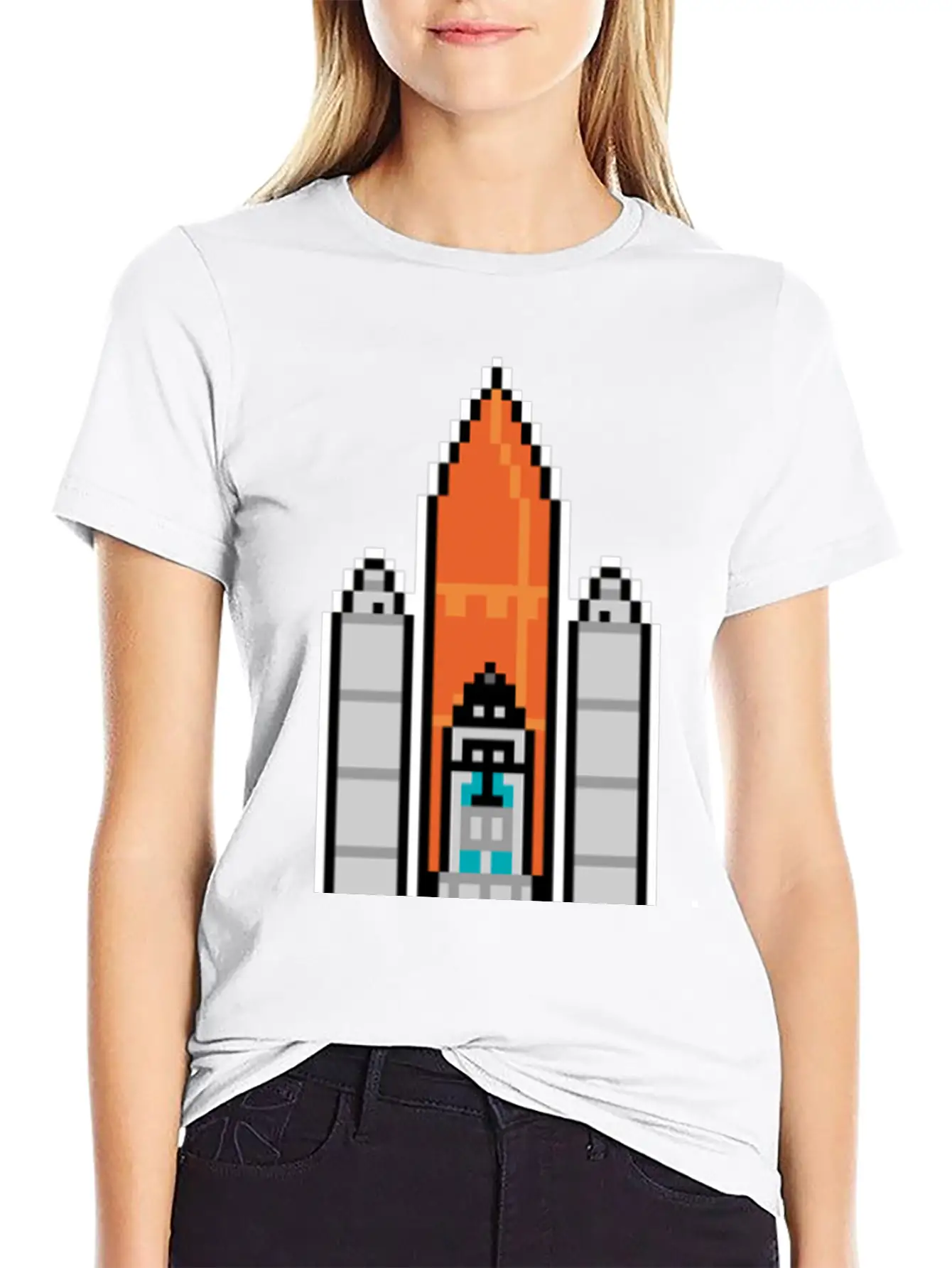 G 36 Space Shuttle In Geek And Pixel Art Style Unisex Short Sleeve Soft Cotton T-Shirt – Casual Everyday Wear